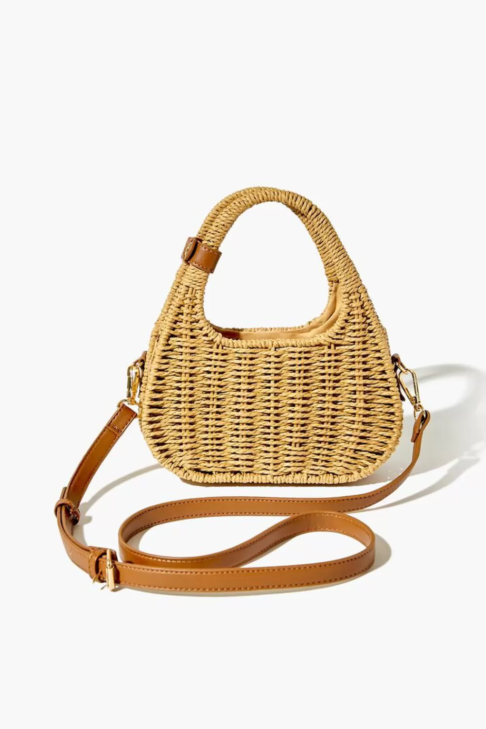Bags + Backpacks>Forever 21 Basketwoven Wicker Crossbody Bag Natural