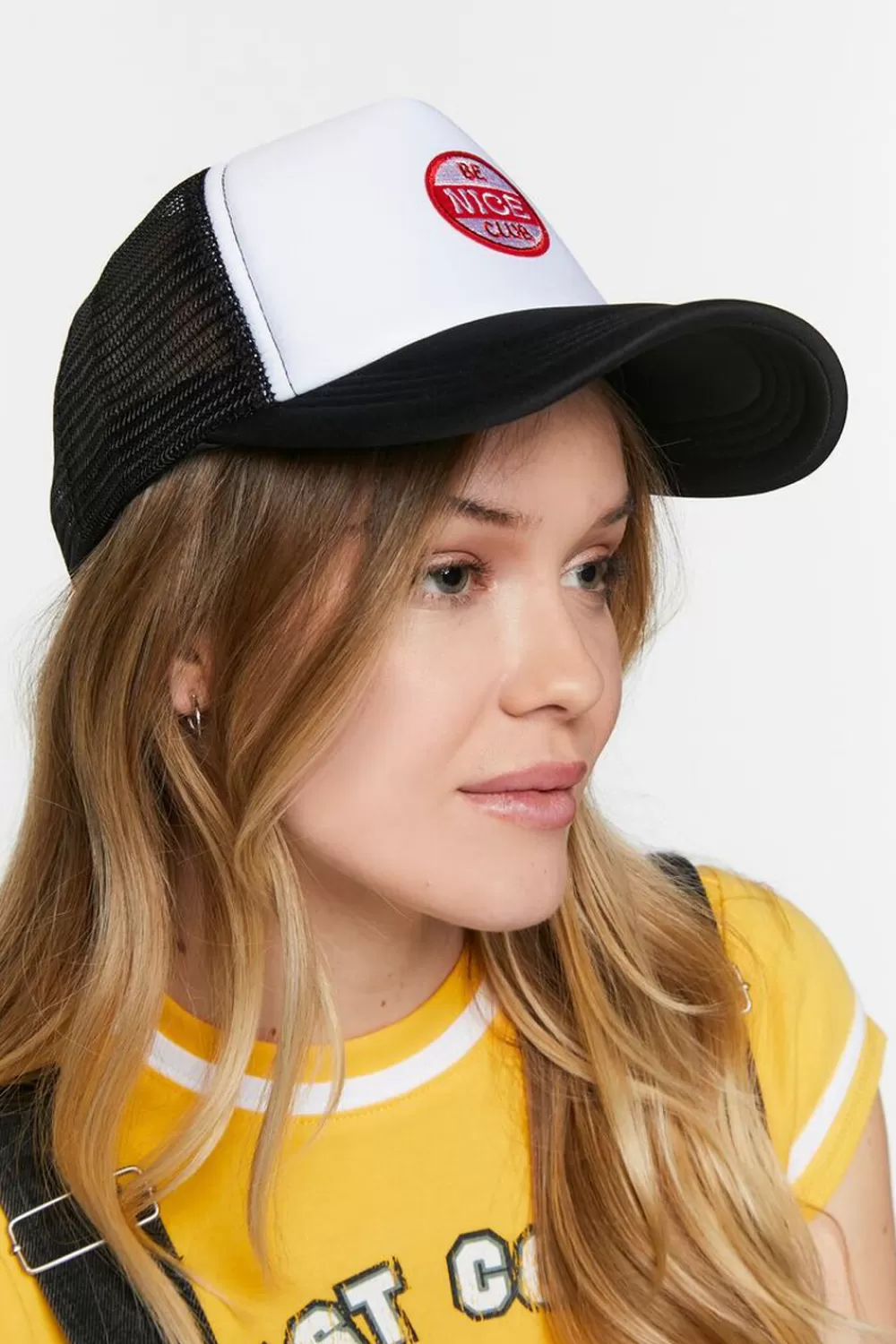 Hats + Beanies>Forever 21 Be Nice Club Graphic Trucker Hat Black/Red