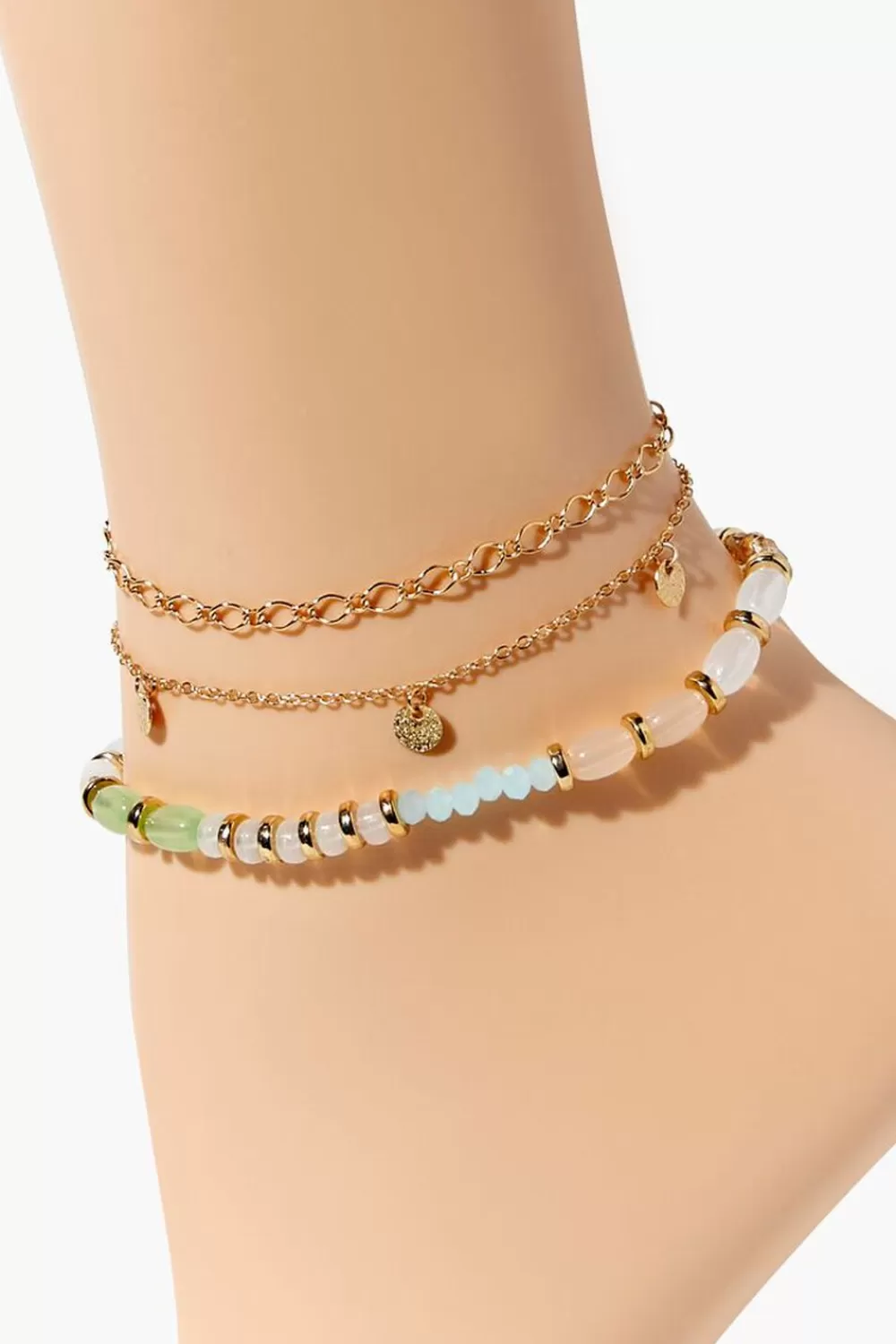 Body Jewelry>Forever 21 Beaded Anklet Set Gold/Multi