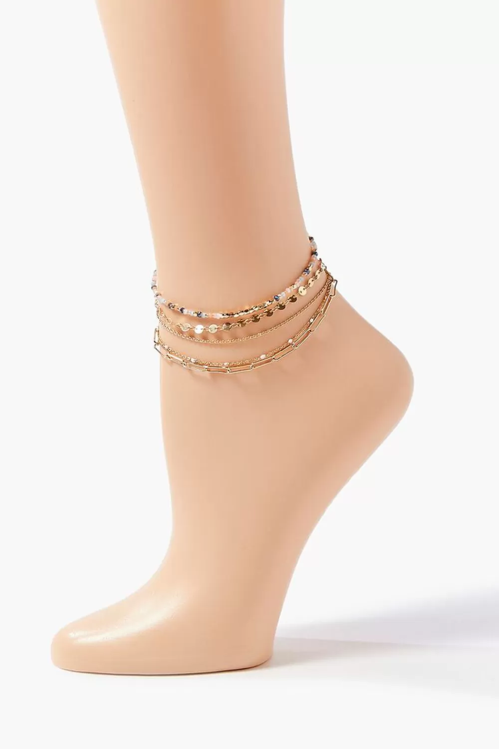 Body Jewelry>Forever 21 Beaded Chain Anklet Set Gold/Blue