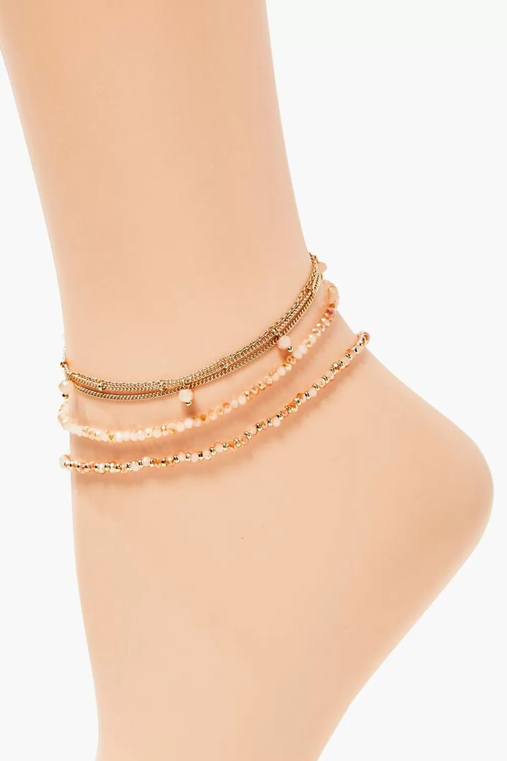 Body Jewelry>Forever 21 Beaded Chain Anklet Set Gold/Pink