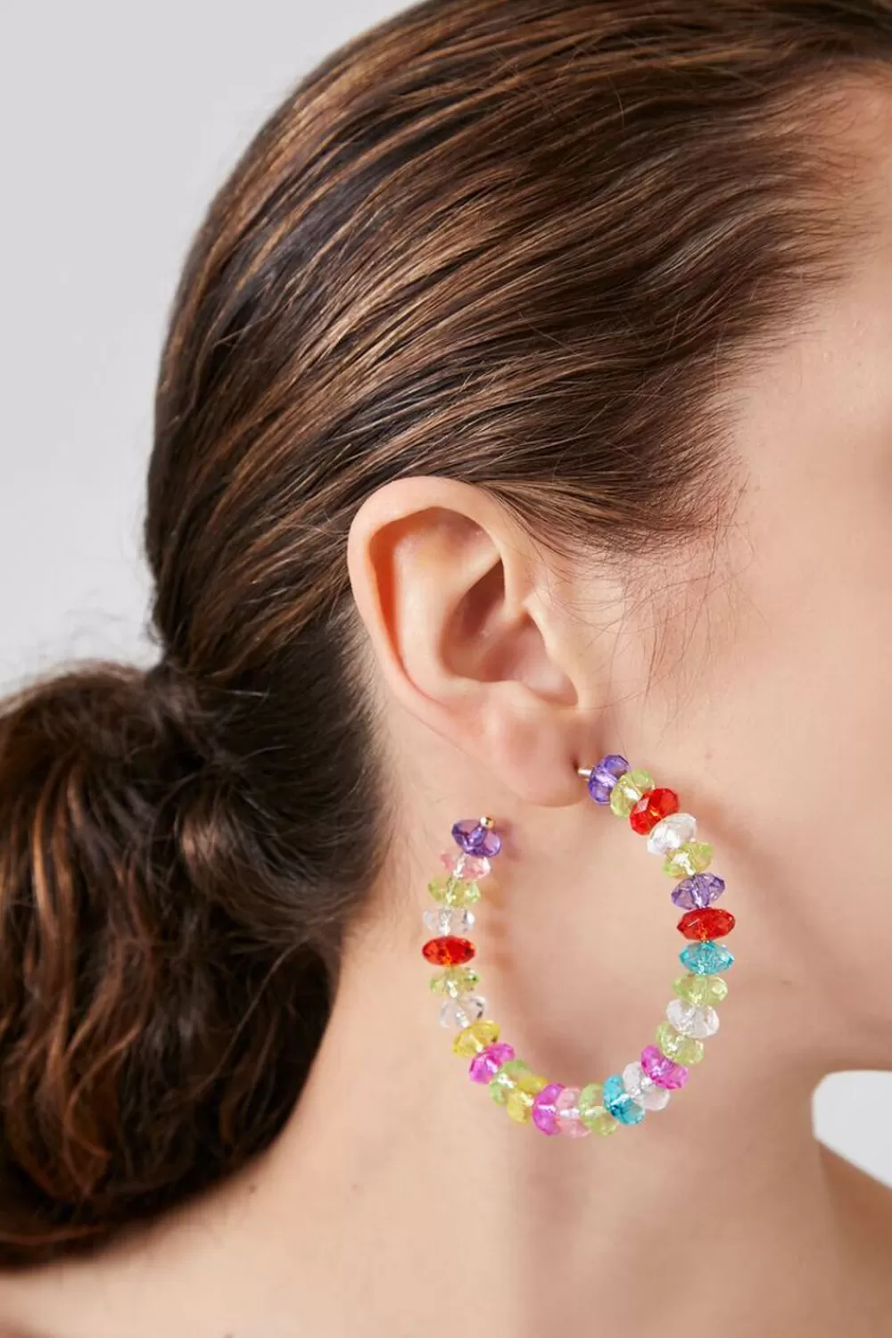 Earrings>Forever 21 Beaded Hoop Earrings Gold/Multi