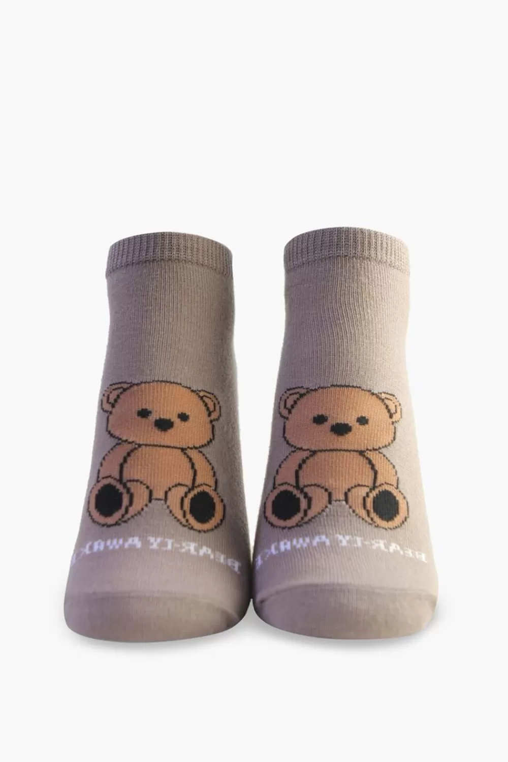 Socks + Tights>Forever 21 Bear-Ly Awake Graphic Ankle Socks Brown/Multi