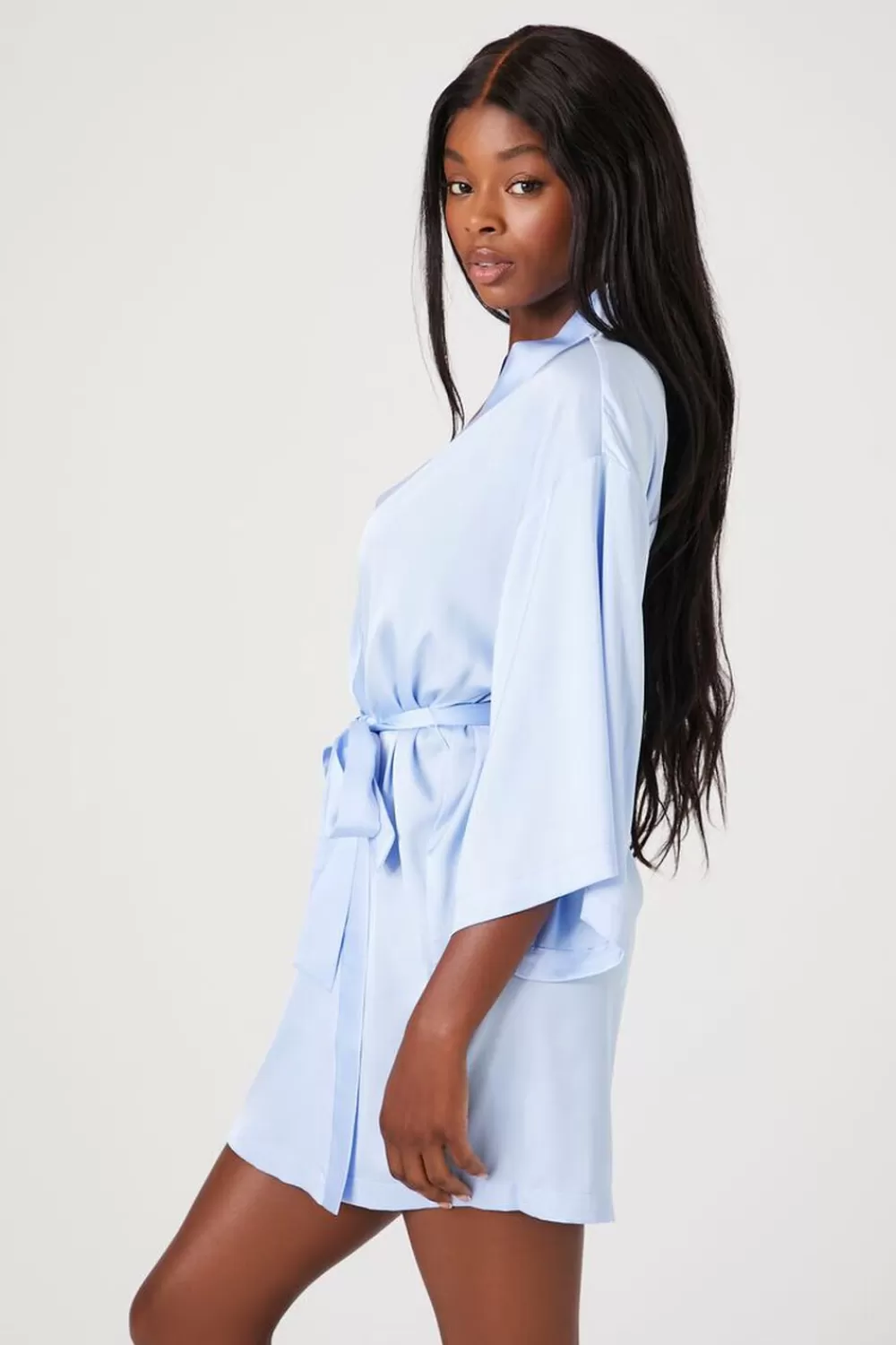 Loungewear>Forever 21 Belted Satin Robe Bluebell