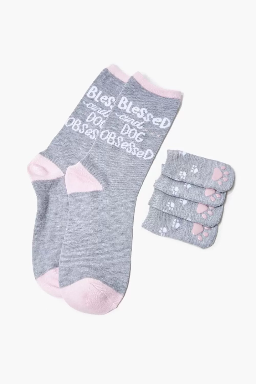 Socks + Tights>Forever 21 Blessed Graphic Crew & Dog Socks Set Grey/Multi