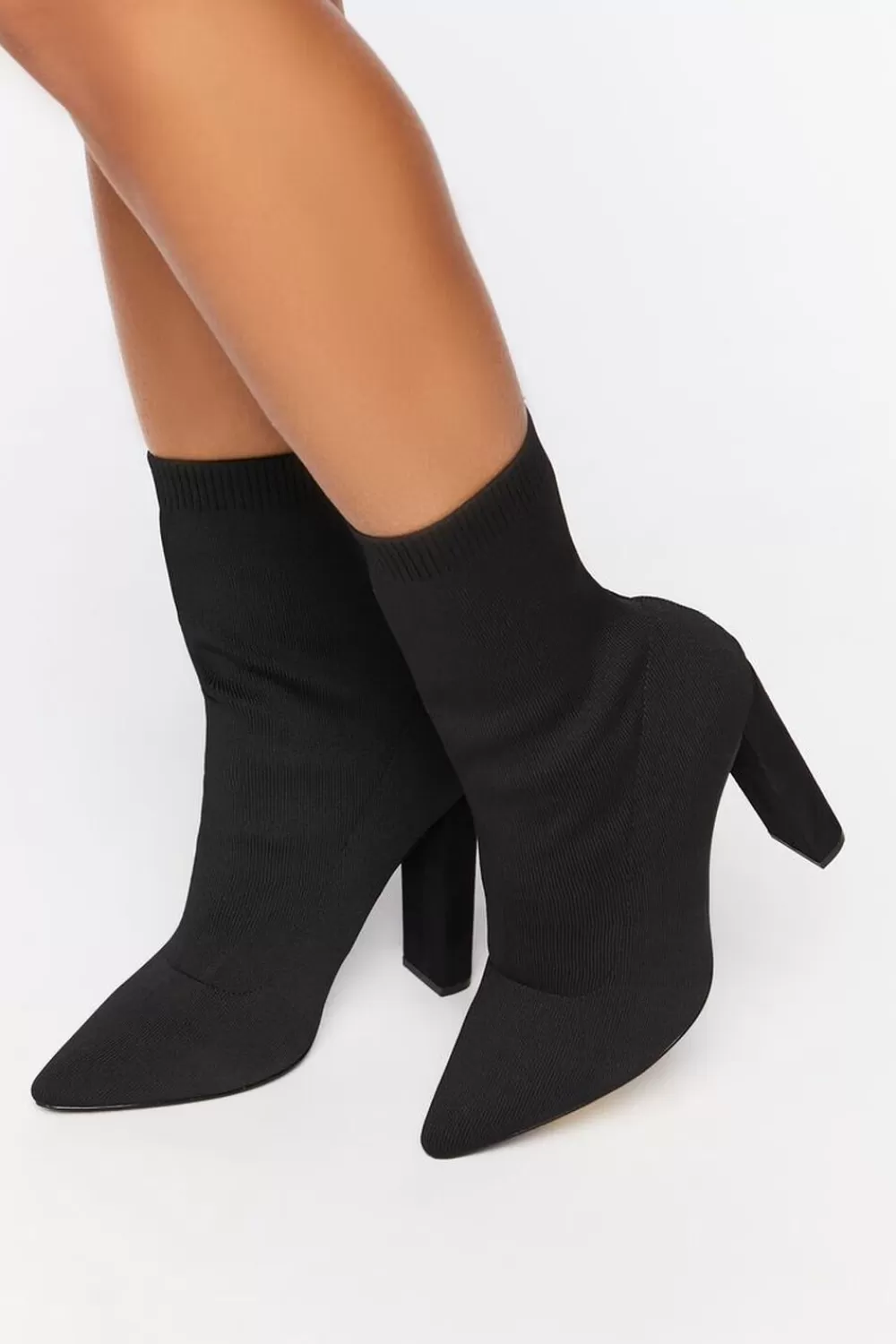 Boots + Booties>Forever 21 Block Heel Sock Booties (Wide) Black