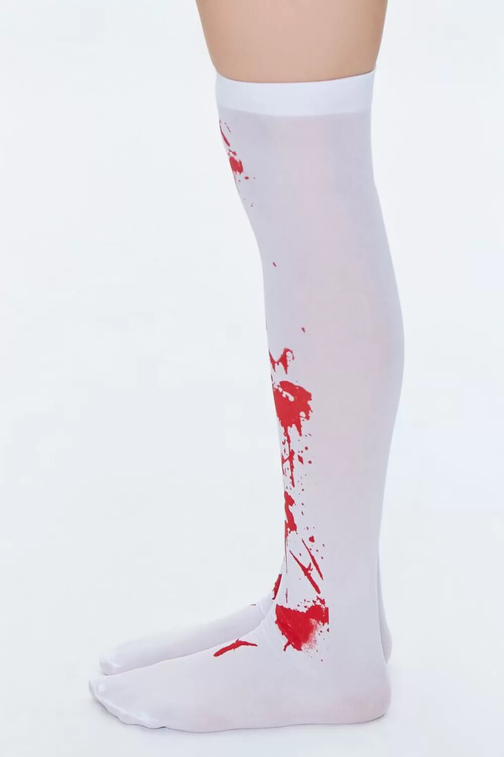 Socks + Tights>Forever 21 Blood Print Over-The-Knee Socks White
