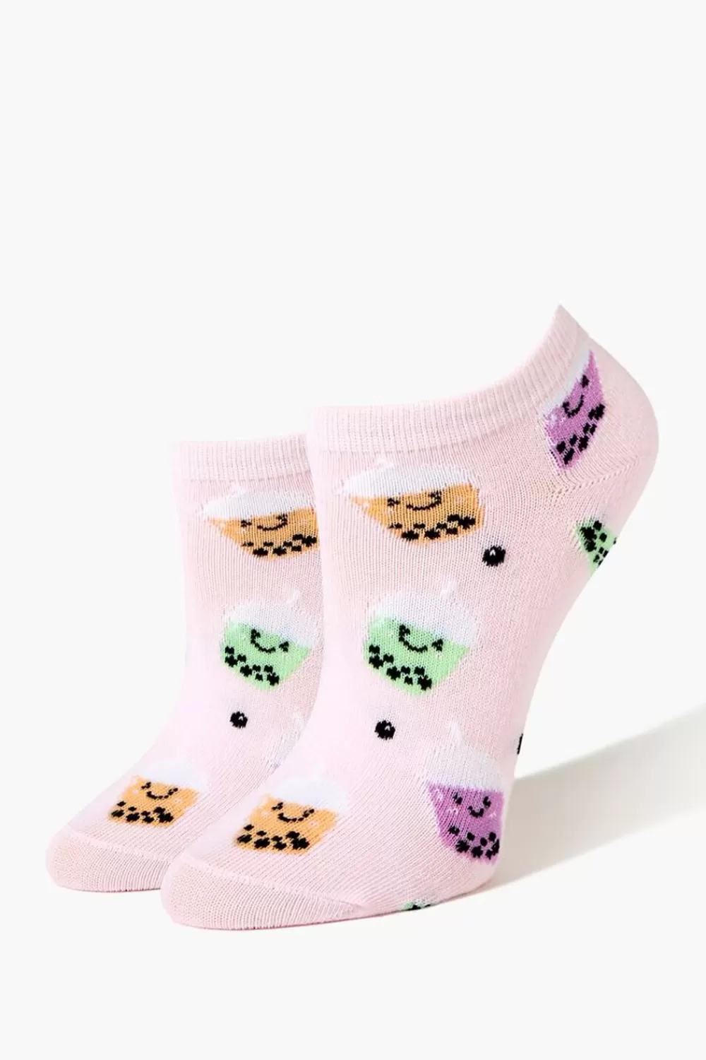Socks + Tights>Forever 21 Boba Print Ankle Socks Pink/Multi