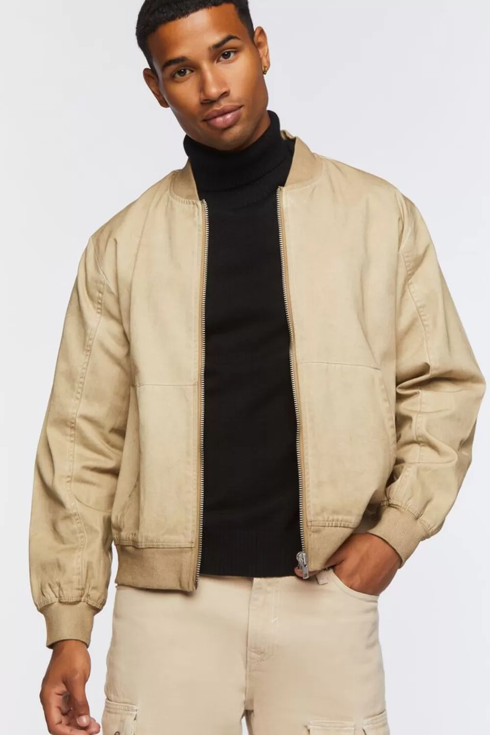 Jackets + Outerwear>Forever 21 Bomber Zip-Up Jacket Taupe