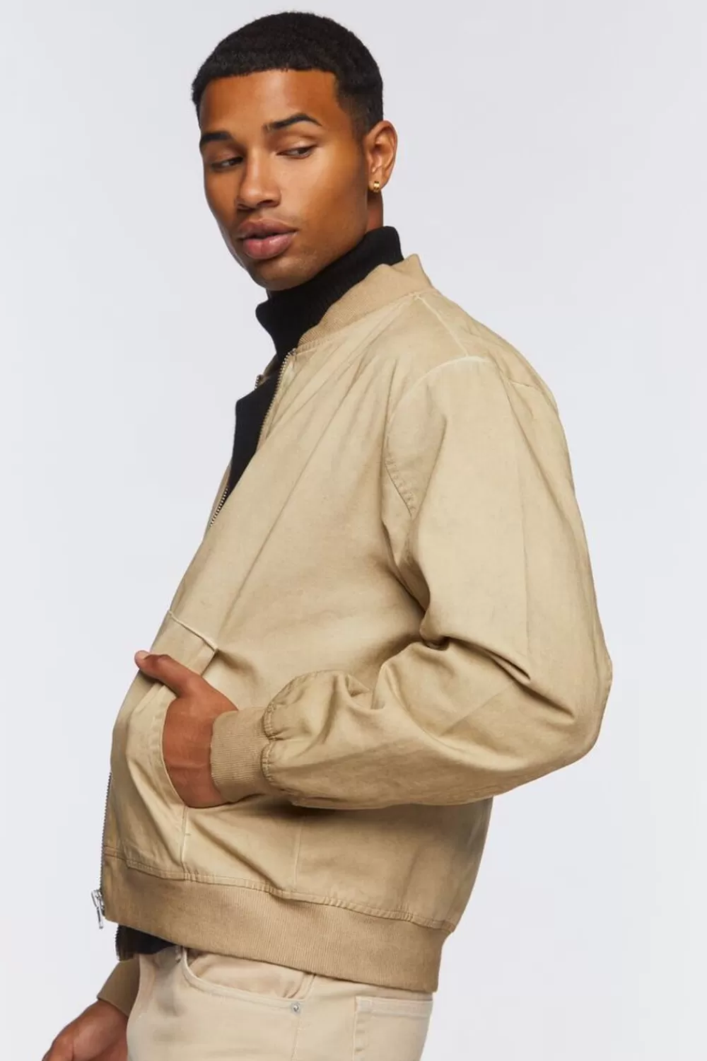Jackets + Outerwear>Forever 21 Bomber Zip-Up Jacket Taupe