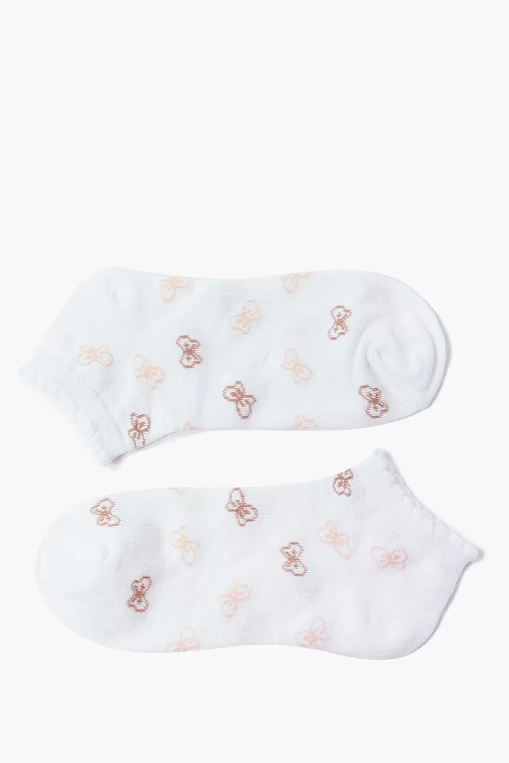 Socks + Tights>Forever 21 Bow Print Scalloped-Trim Ankle Socks White/Multi
