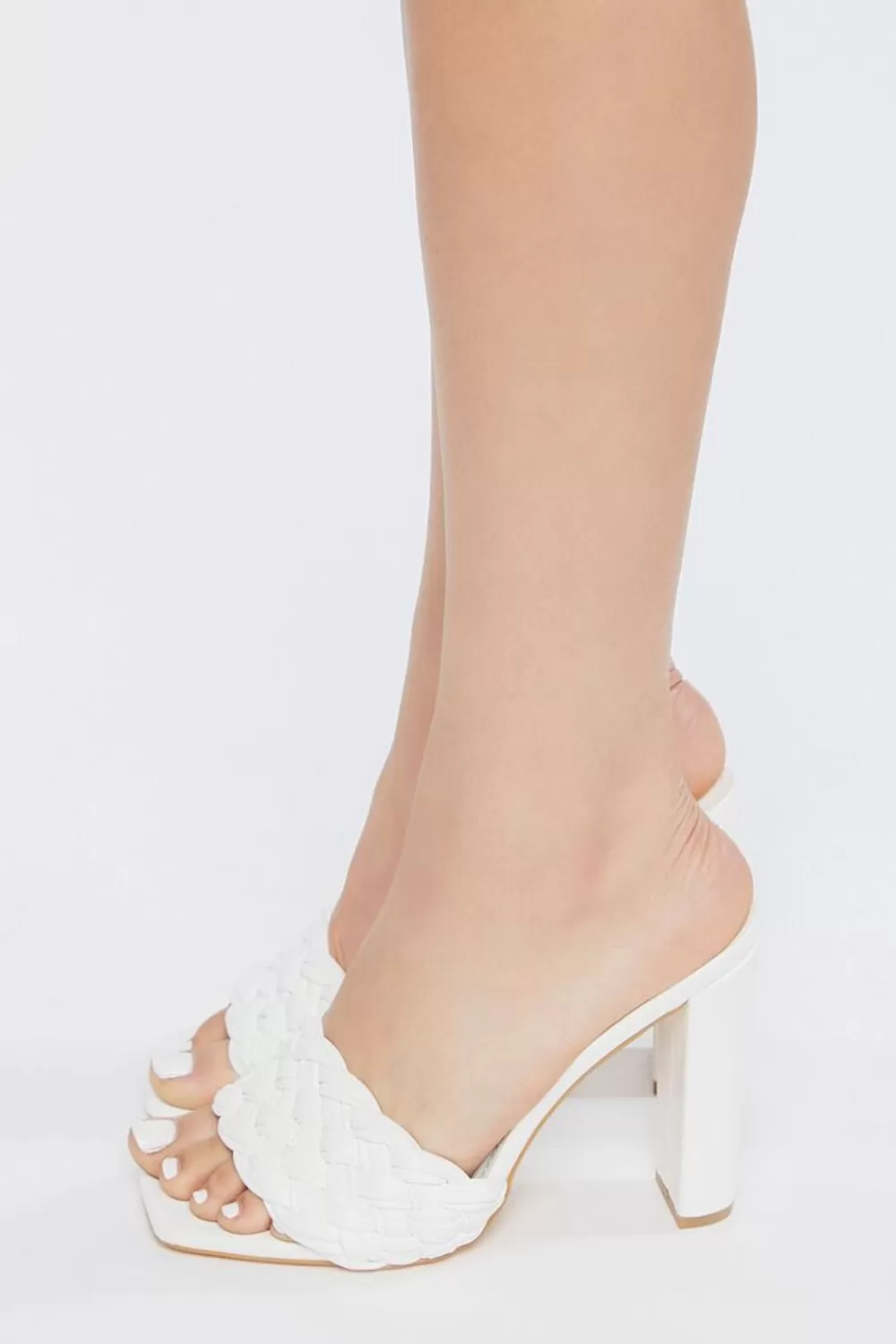 Heels>Forever 21 Braided Faux Leather Block Heels White