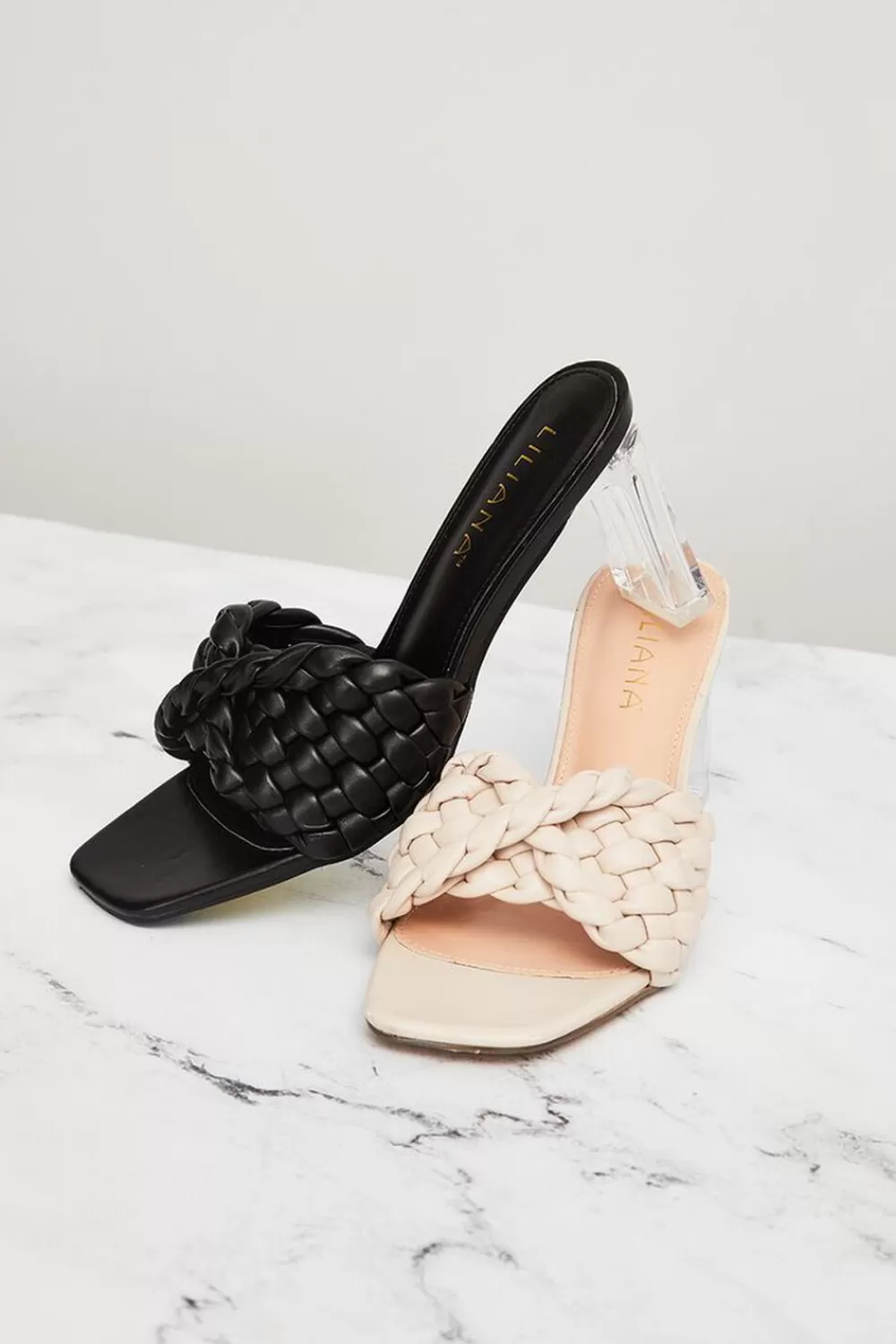 Heels>Forever 21 Braided Faux Leather Lucite Heels Black