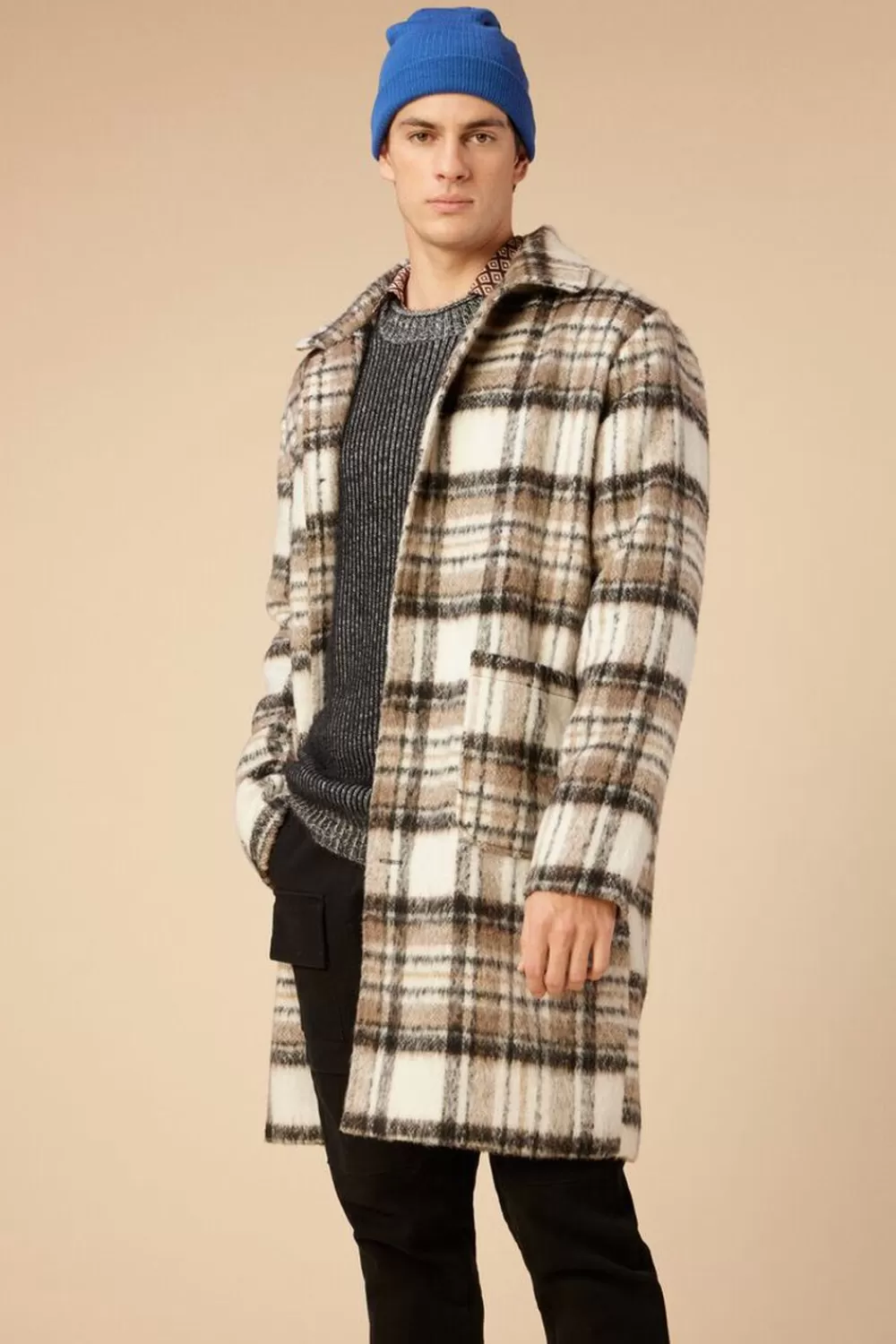 Jackets + Outerwear>Forever 21 Brushed Plaid Longline Coat Brown/Multi