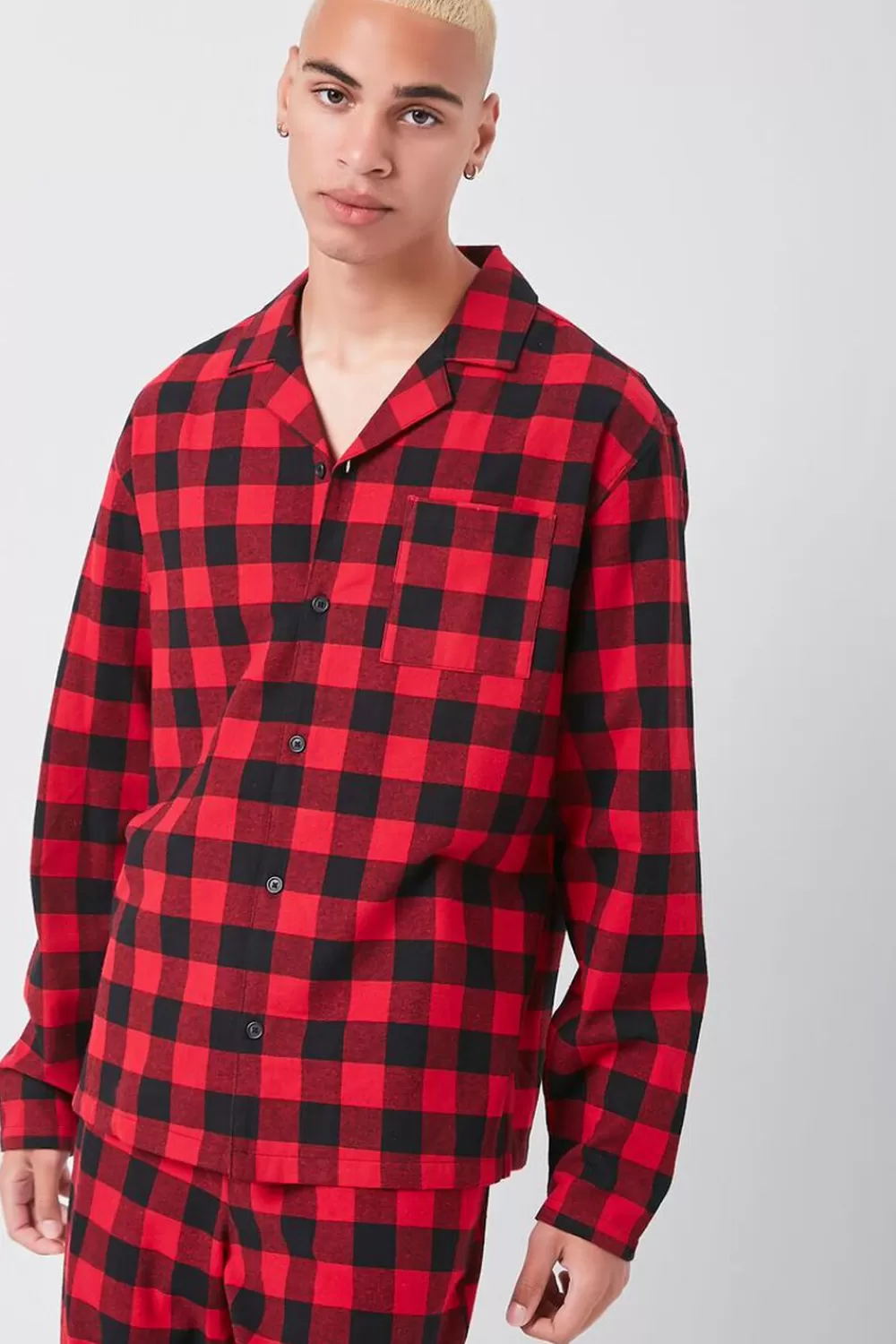 Matching Sets>Forever 21 Buffalo Plaid Pajama Shirt Red/Black