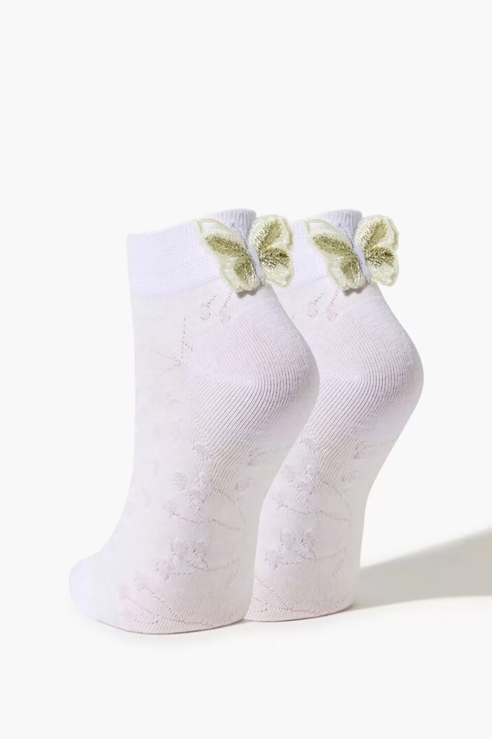 Socks + Tights>Forever 21 Butterfly Applique Ankle Socks White
