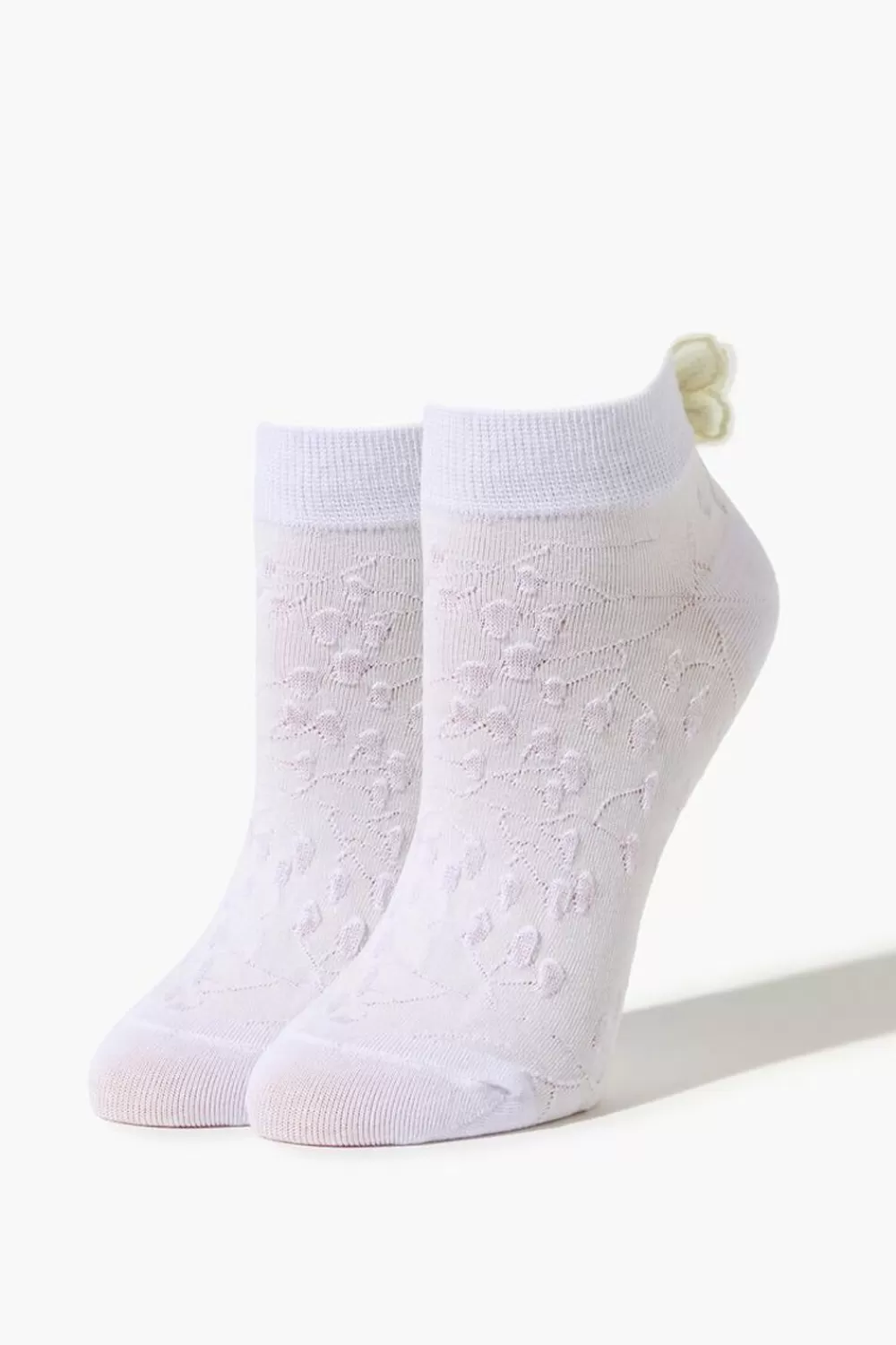 Socks + Tights>Forever 21 Butterfly Applique Ankle Socks White