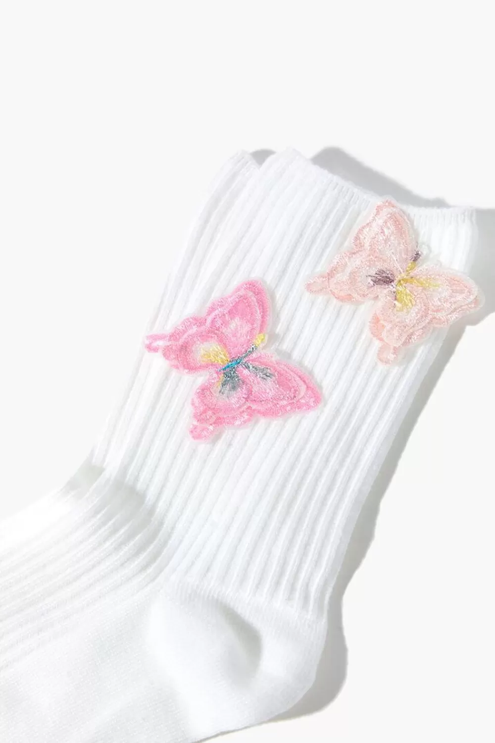 Socks + Tights>Forever 21 Butterfly Applique Crew Socks White/Multi