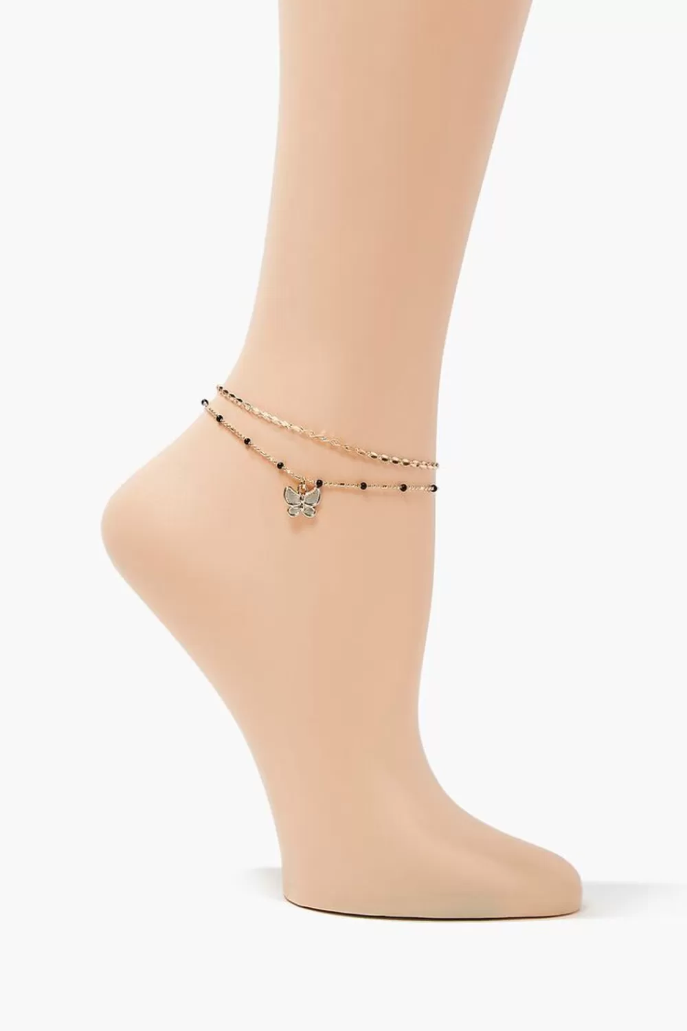 Body Jewelry>Forever 21 Butterfly Charm Layered Anklet Gold/Black