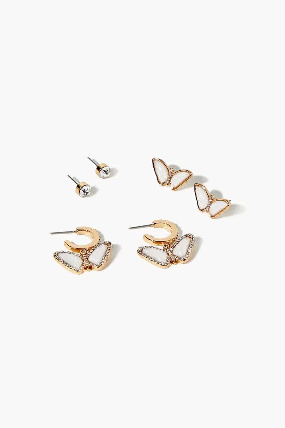 Earrings>Forever 21 Butterfly Hoop & Stud Earring Set White/Gold