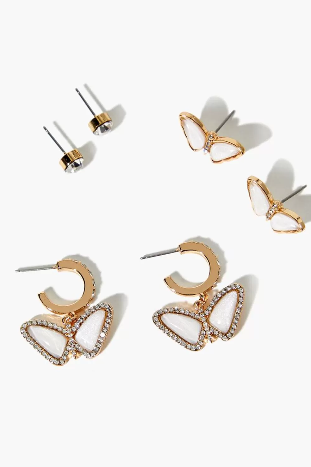 Earrings>Forever 21 Butterfly Hoop & Stud Earring Set White/Gold
