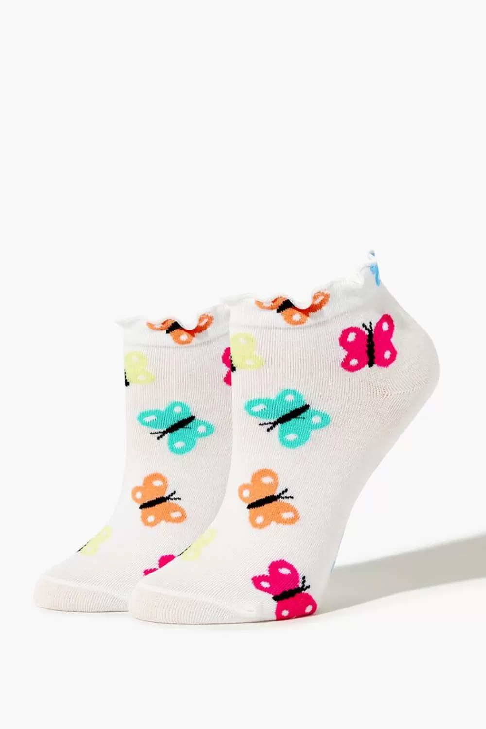 Socks + Tights>Forever 21 Butterfly Print Ankle Socks Cream/Multi