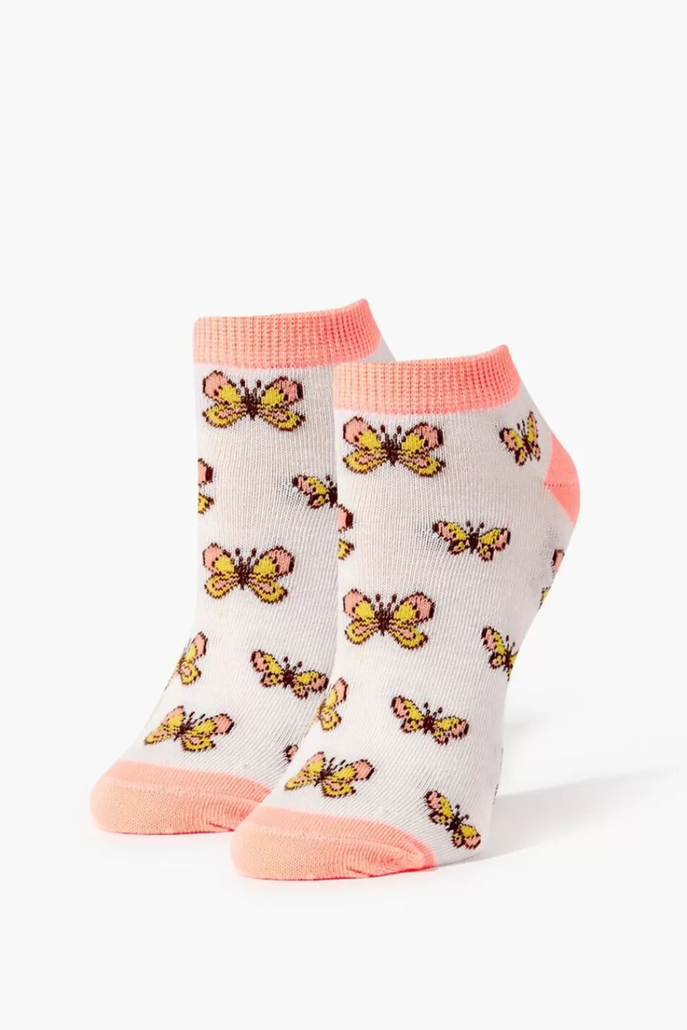 Socks + Tights>Forever 21 Butterfly Print Ankle Socks White/Multi