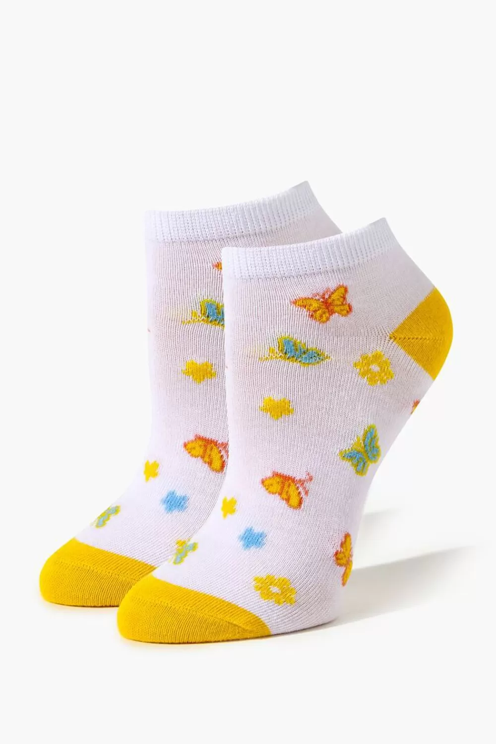 Socks + Tights>Forever 21 Butterfly Print Ankle Socks Yellow/Multi