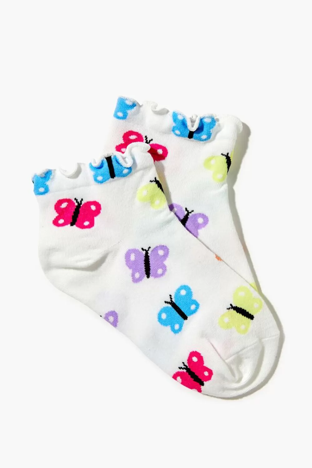 Socks + Tights>Forever 21 Butterfly Print Ankle Socks Cream/Multi