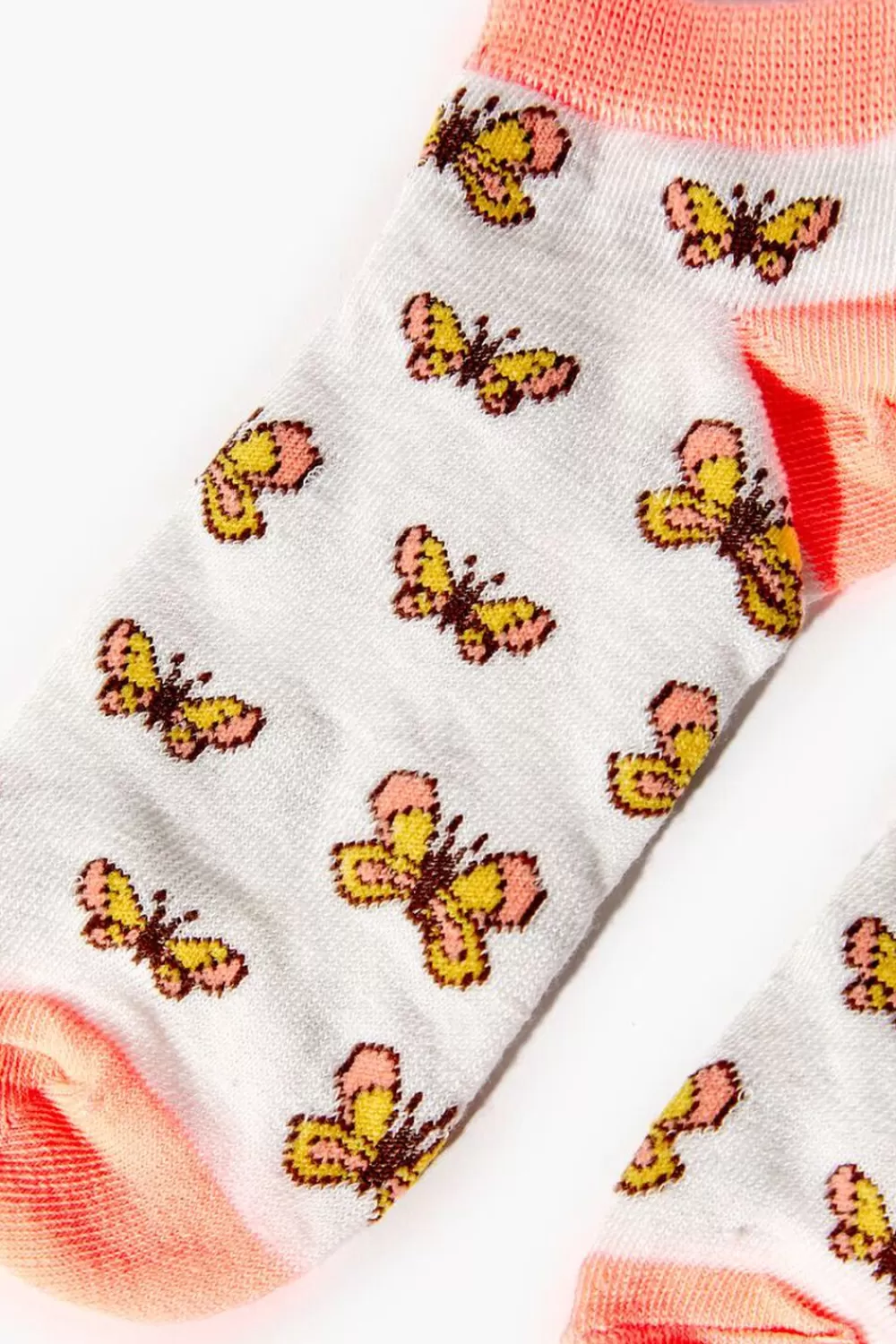 Socks + Tights>Forever 21 Butterfly Print Ankle Socks White/Multi