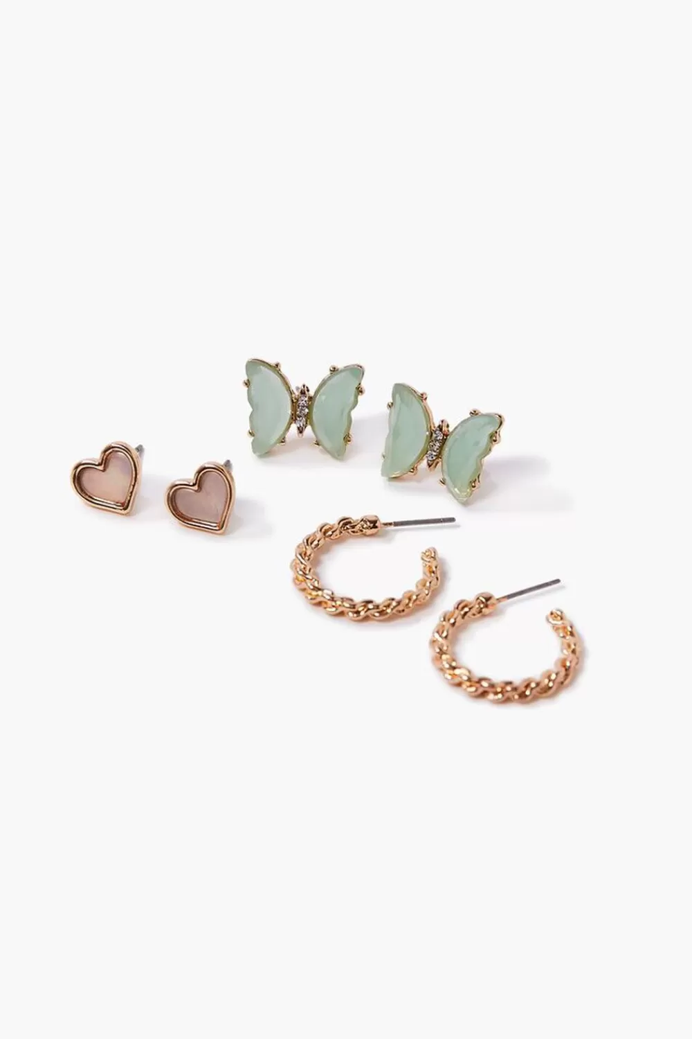 Earrings>Forever 21 Butterfly Stud & Hoop Earring Set Gold/Green