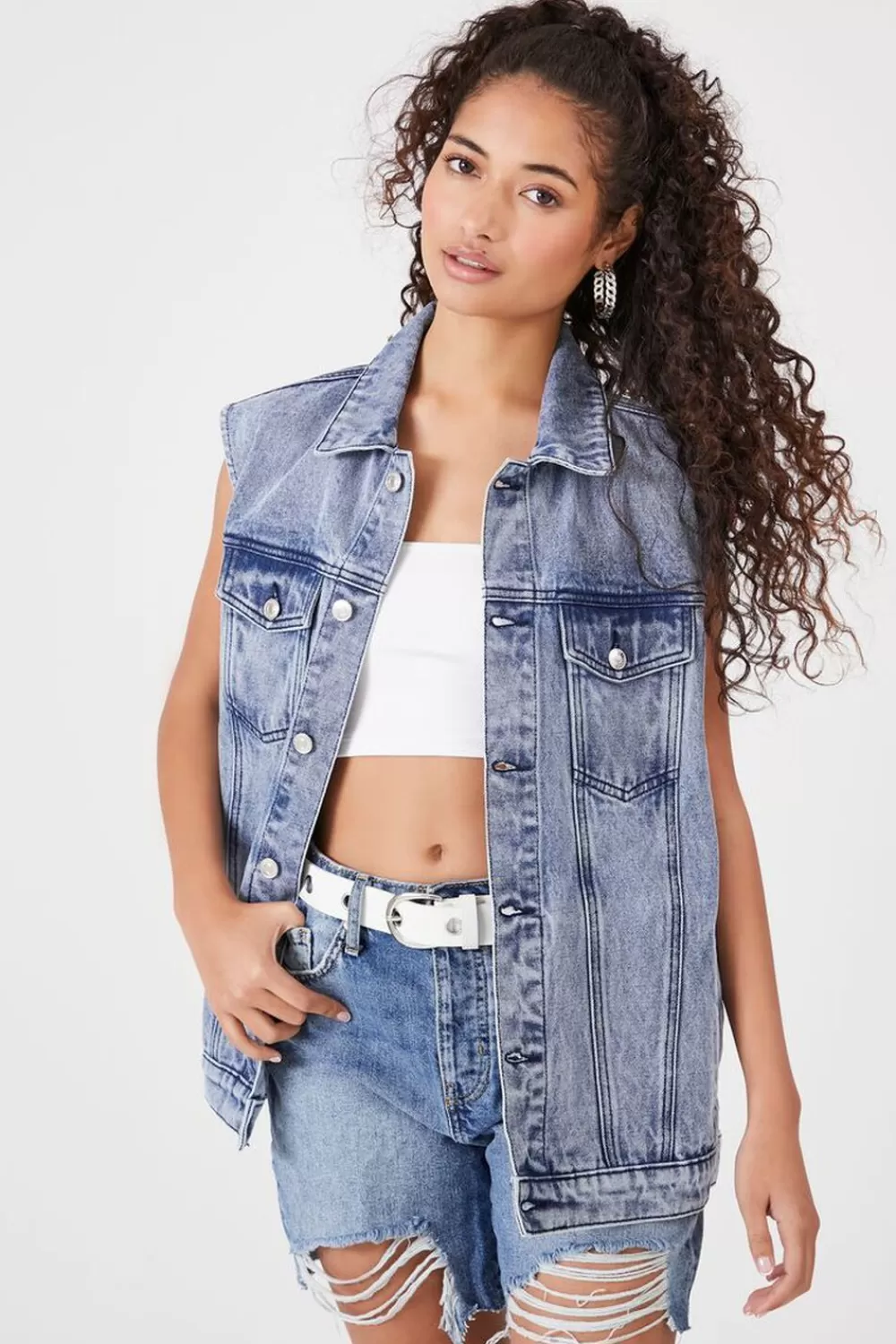 Jackets + Outerwear>Forever 21 Button-Front Denim Vest Medium Denim