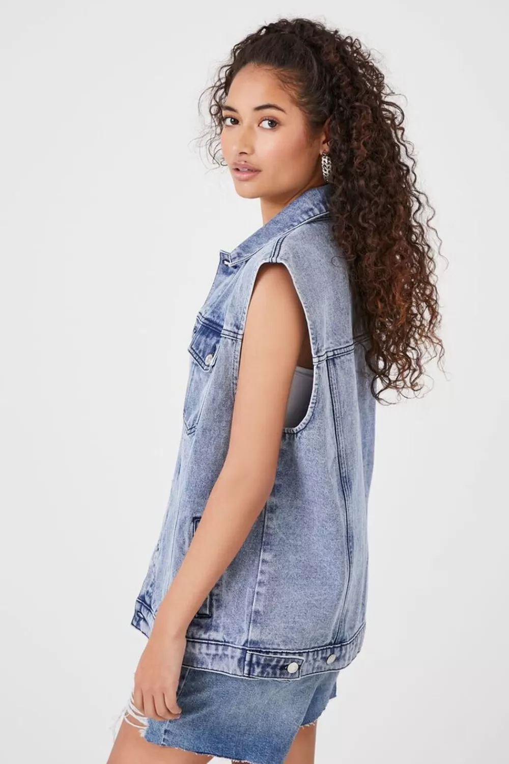 Jackets + Outerwear>Forever 21 Button-Front Denim Vest Medium Denim
