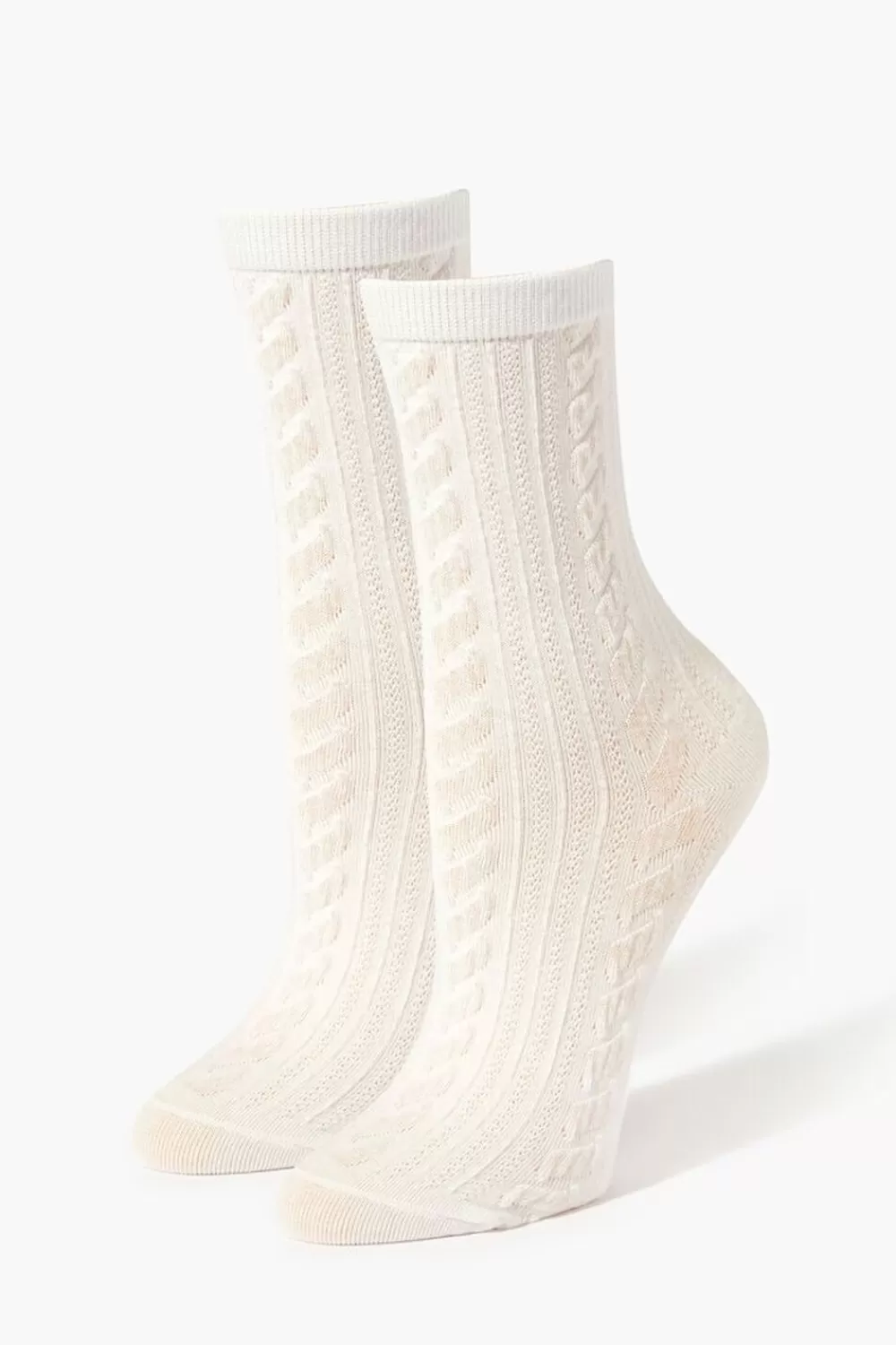 Socks + Tights>Forever 21 Cable Knit Crew Socks White