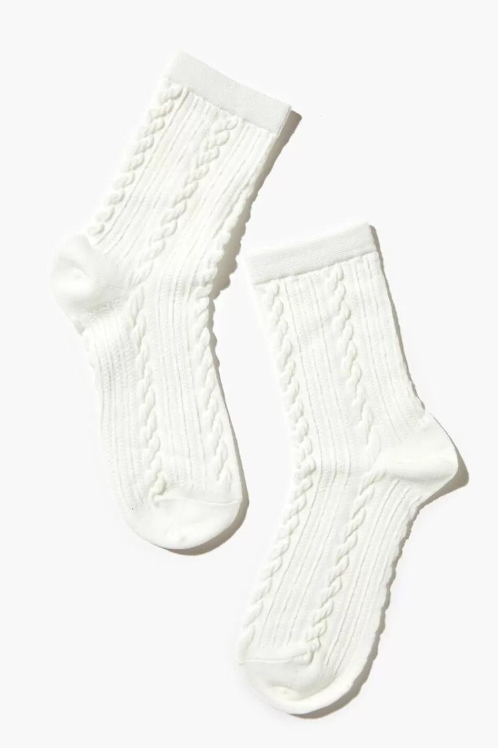 Socks + Tights>Forever 21 Cable Knit Crew Socks White