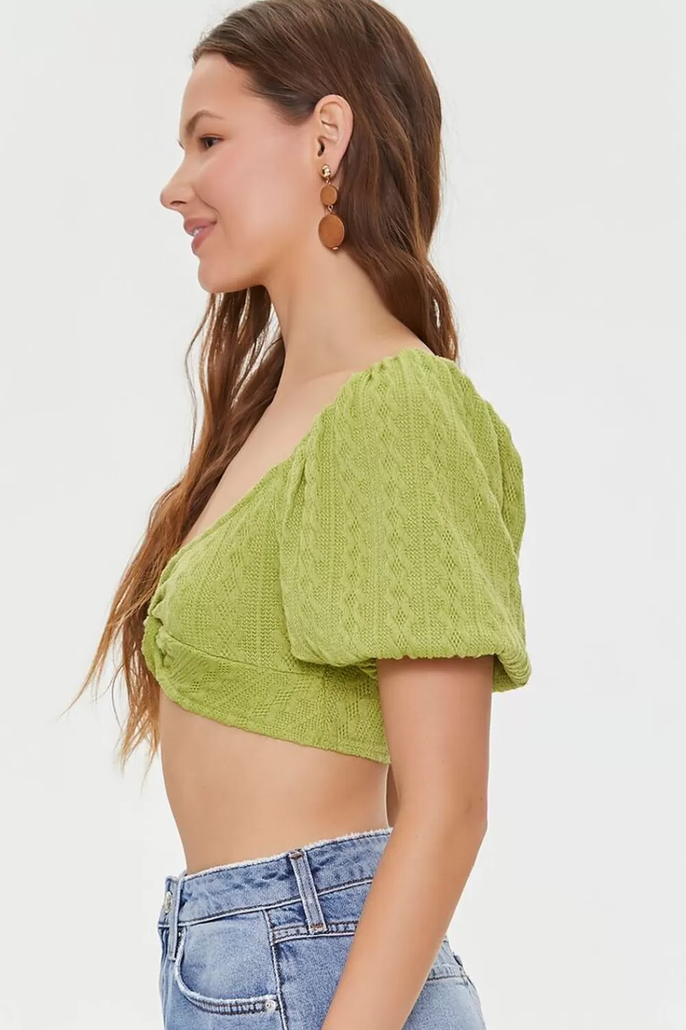 Forever 21 Cable Knit Twist-Front Crop Top | Women Tops