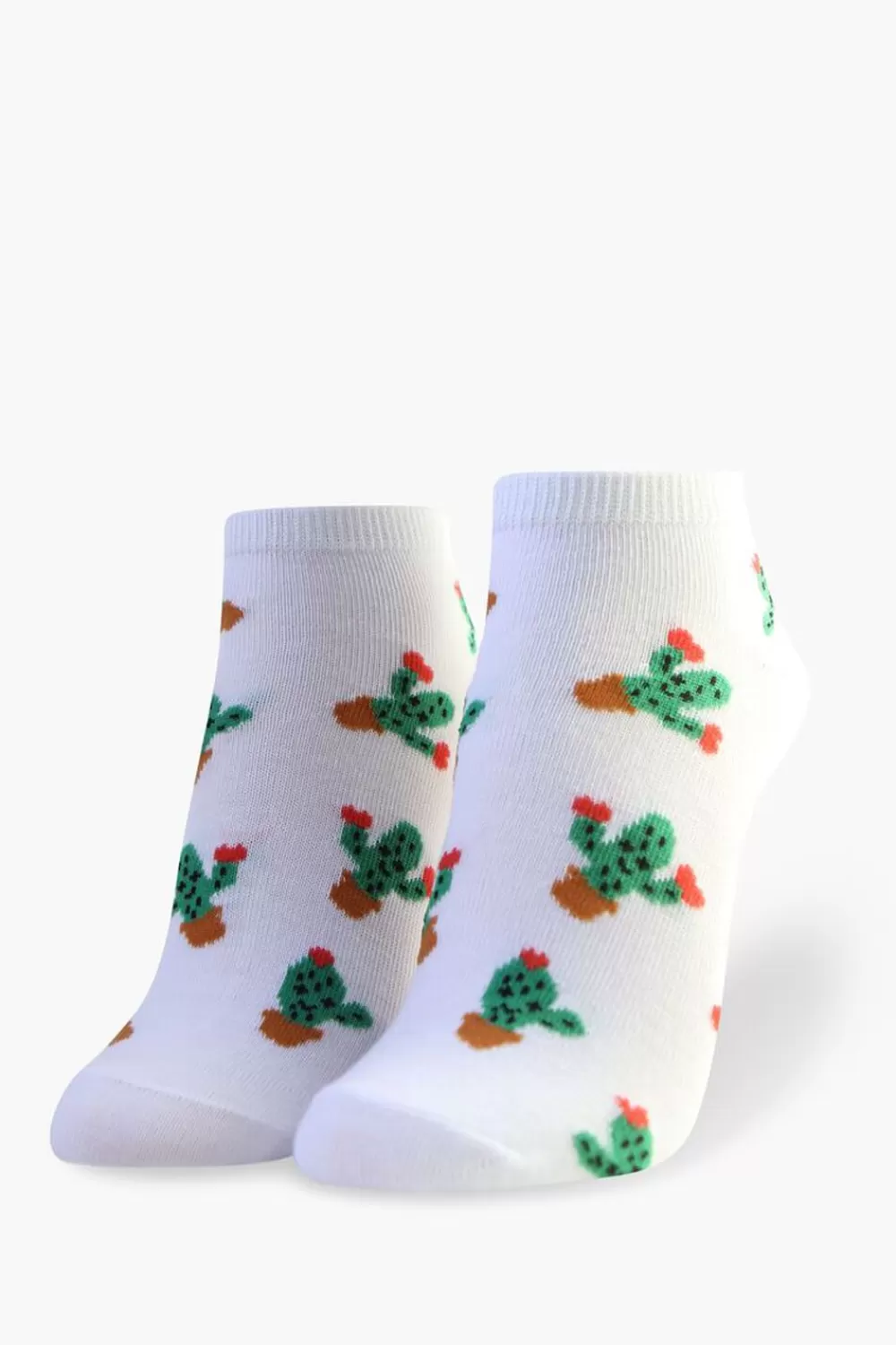 Socks + Tights>Forever 21 Cactus Print Ankle Socks White/Multi