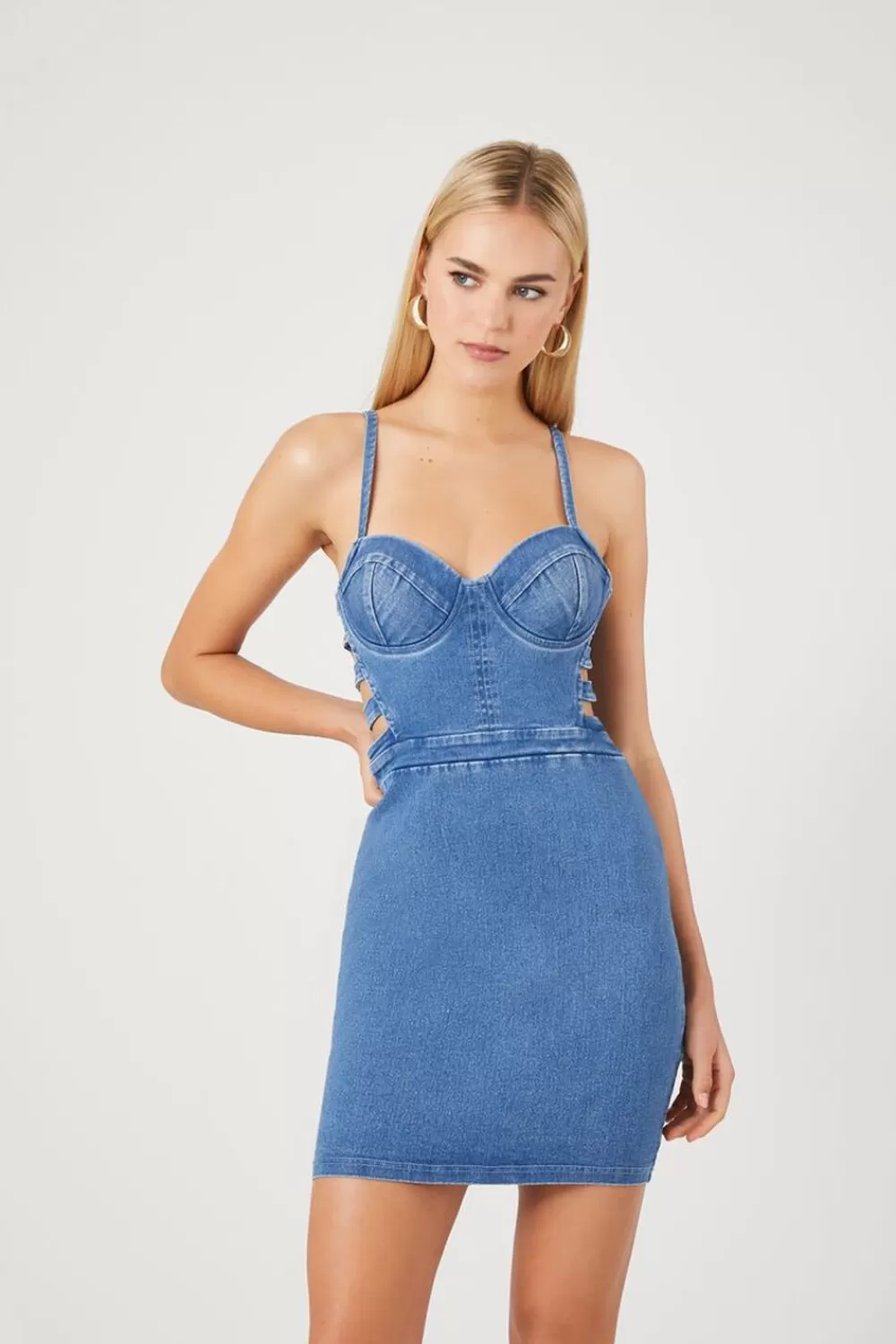 Forever 21 Caged Bustier Denim Mini Dress | Women Dresses