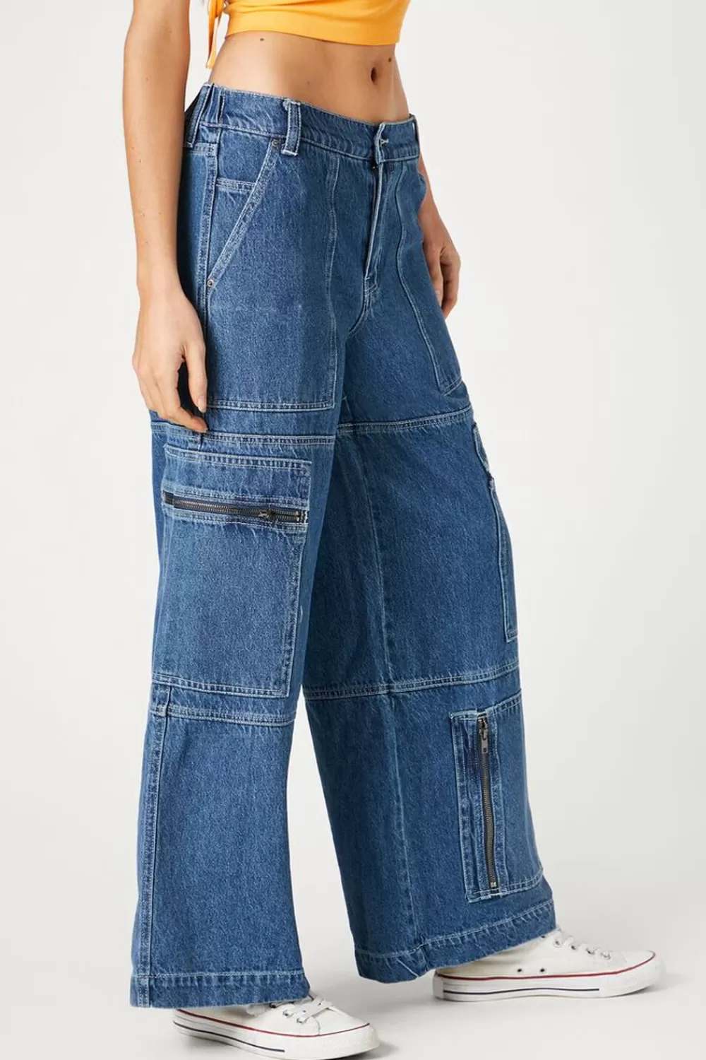 Bottoms>Forever 21 Cargo Wide-Leg Jeans Dark Denim