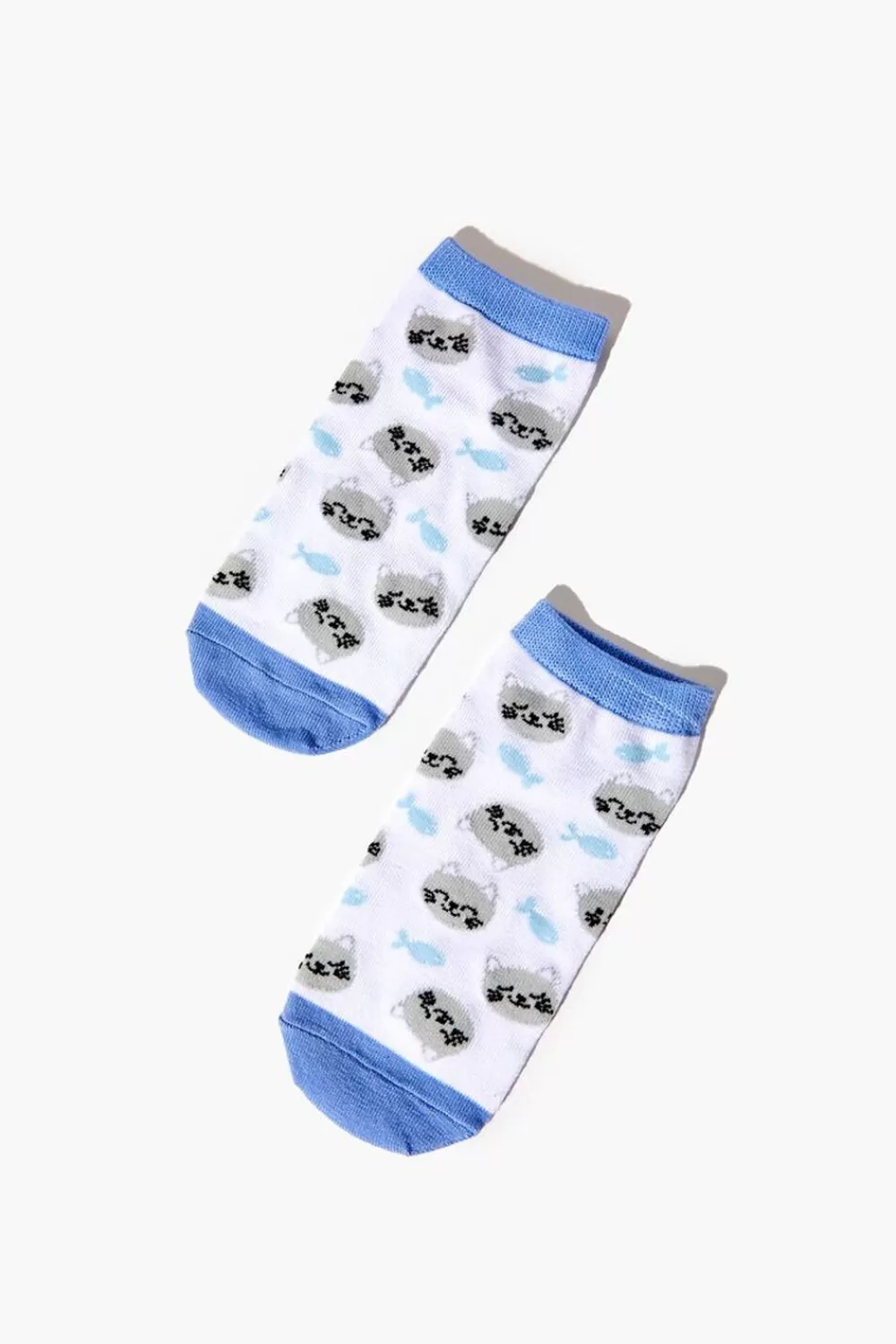 Socks + Tights>Forever 21 Cat & Fish Print Ankle Socks White/Multi