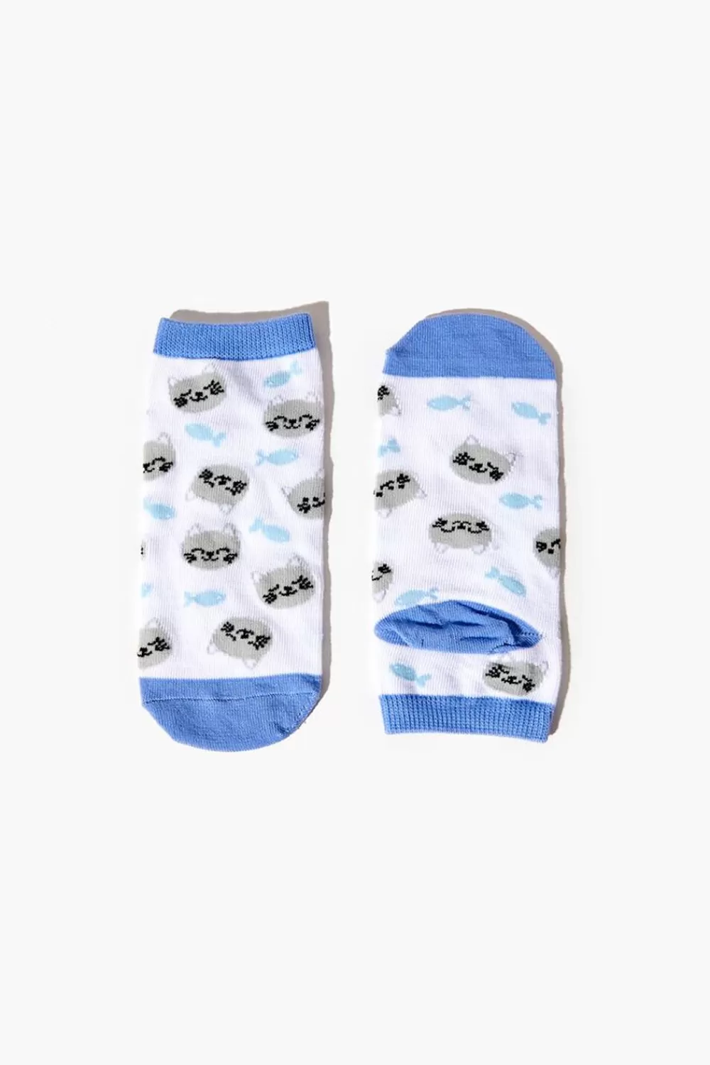 Socks + Tights>Forever 21 Cat & Fish Print Ankle Socks White/Multi