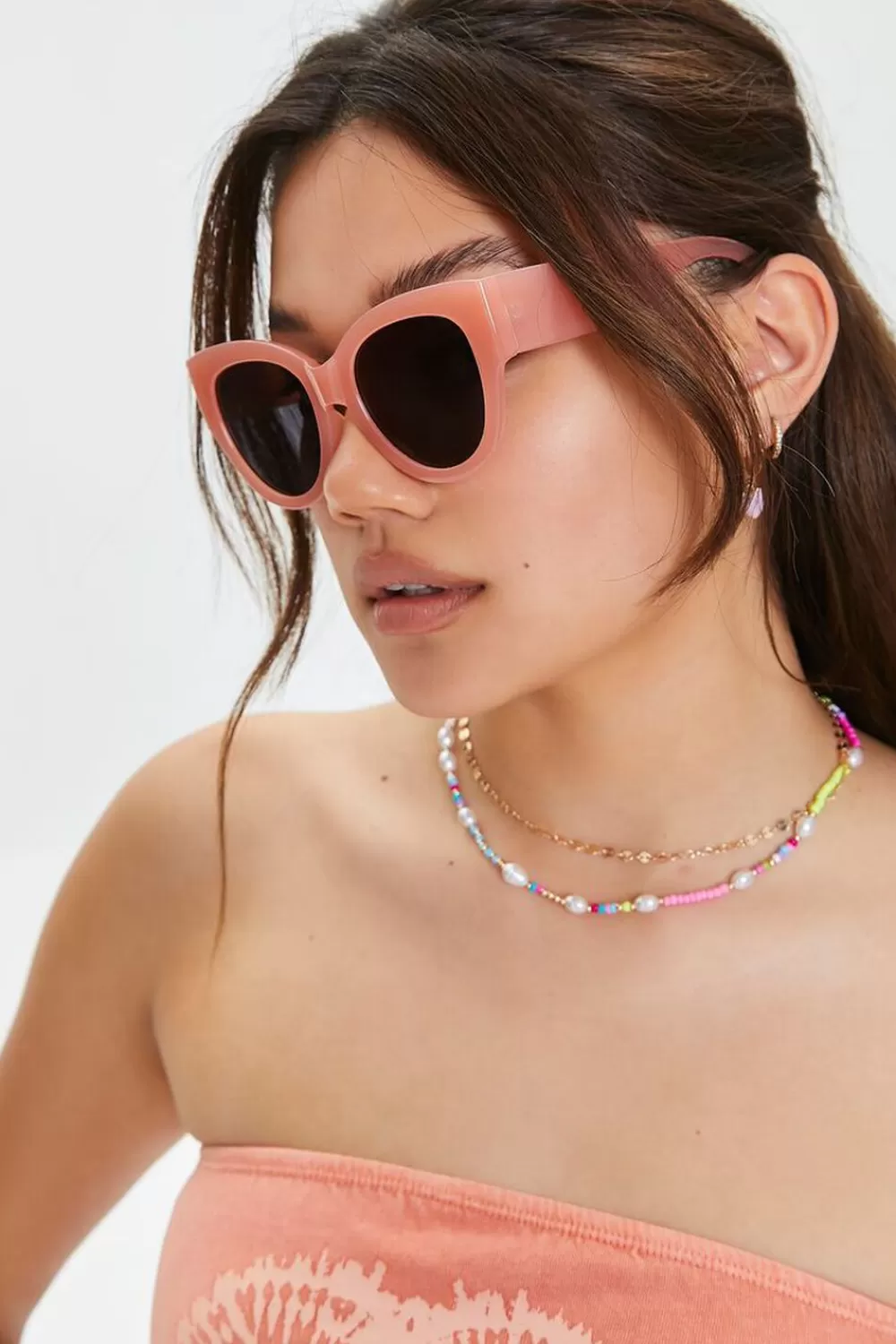 Sunglasses + Readers>Forever 21 Cat-Eye Frame Sunglasses Pink/Black