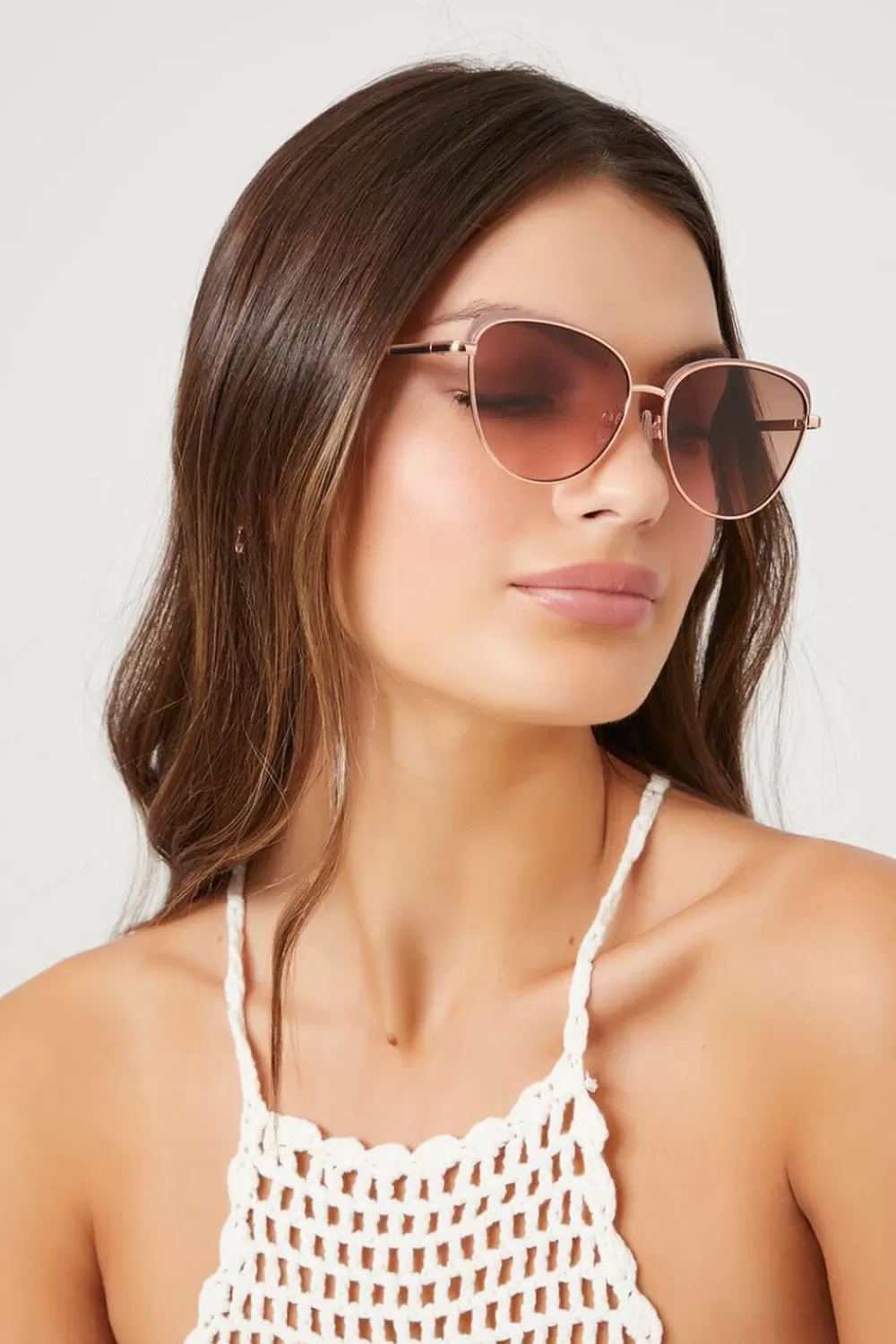 Sunglasses + Readers>Forever 21 Cat-Eye Frame Sunglasses Rose Gold/Blush
