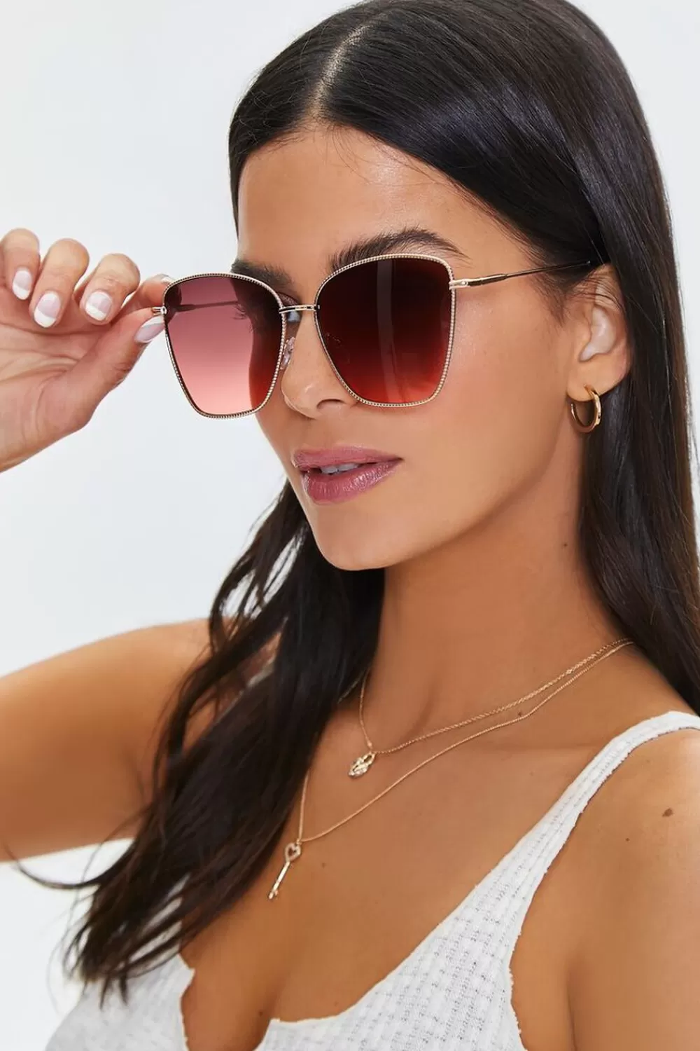 Sunglasses + Readers>Forever 21 Cat-Eye Tinted Sunglasses Rose Gold/Pink