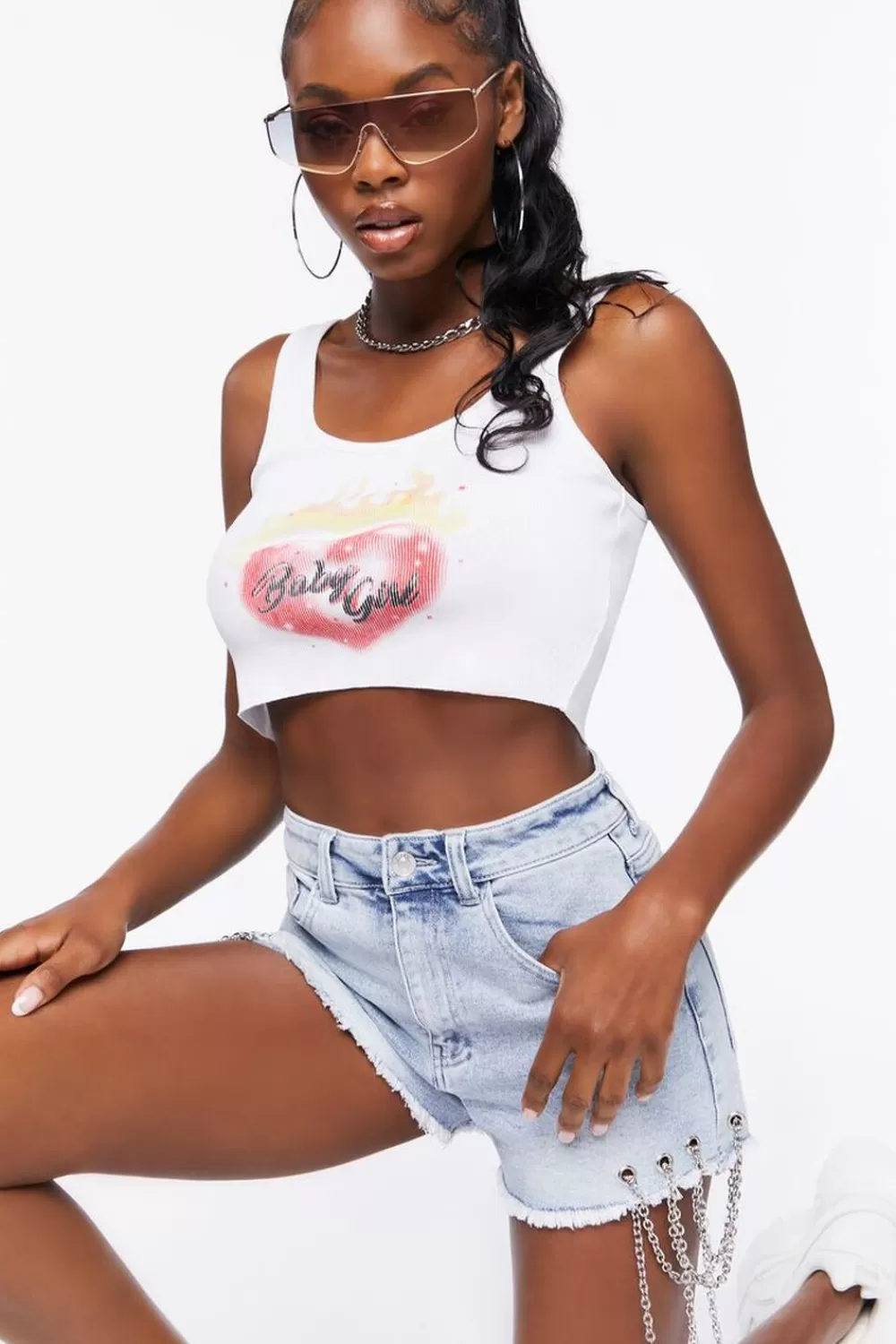 Bottoms>Forever 21 Chain Acid Wash Denim Shorts Light Denim