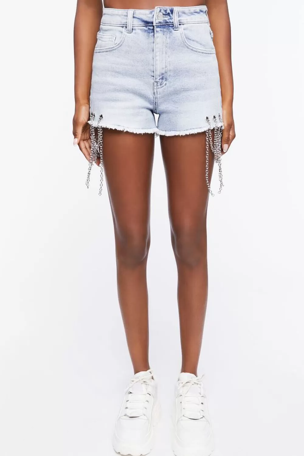 Bottoms>Forever 21 Chain Acid Wash Denim Shorts Light Denim