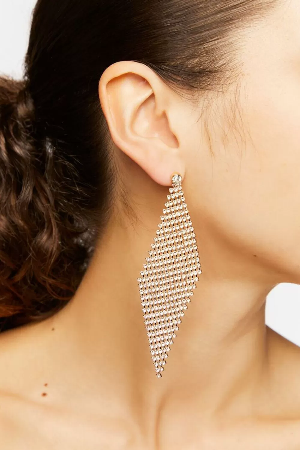 Earrings>Forever 21 Chainmail Drop Earrings Clear/Silver