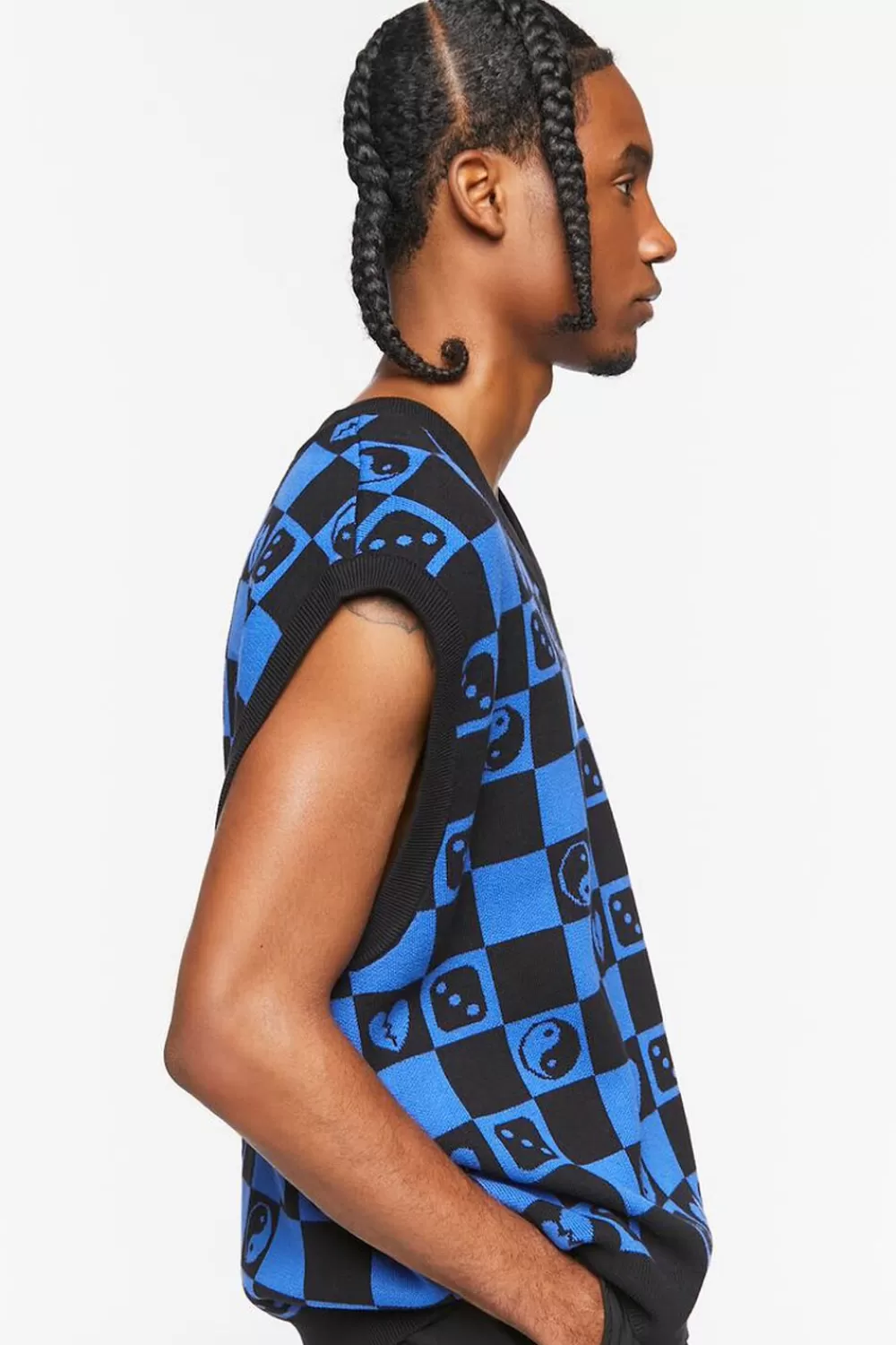 Sweaters + Cardigans>Forever 21 Checkered Yin Yang Sweater Vest Black/Blue