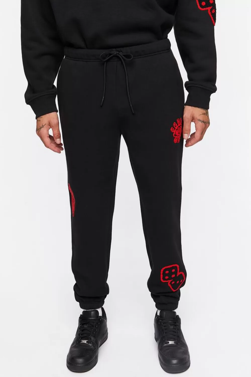 Matching Sets>Forever 21 Chenille Eye Patch Drawstring Joggers Black/Multi