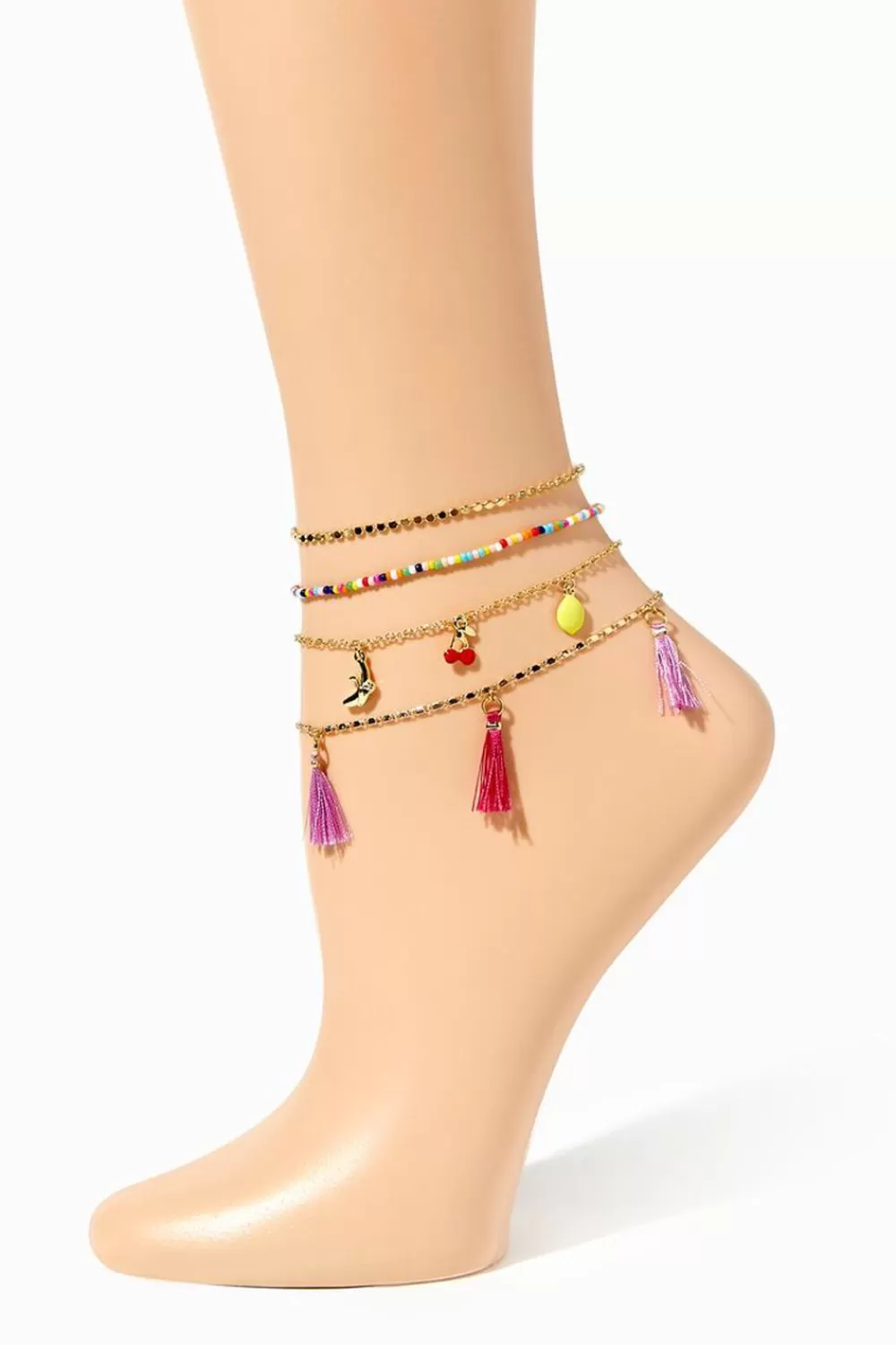 Body Jewelry>Forever 21 Cherry Charm Chain Anklet Set Gold/Red
